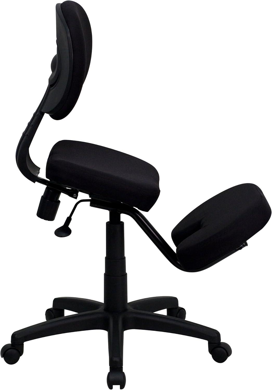 42" Swivel Ergonomic Kneeling Office Chair in Black Fabric and Wood