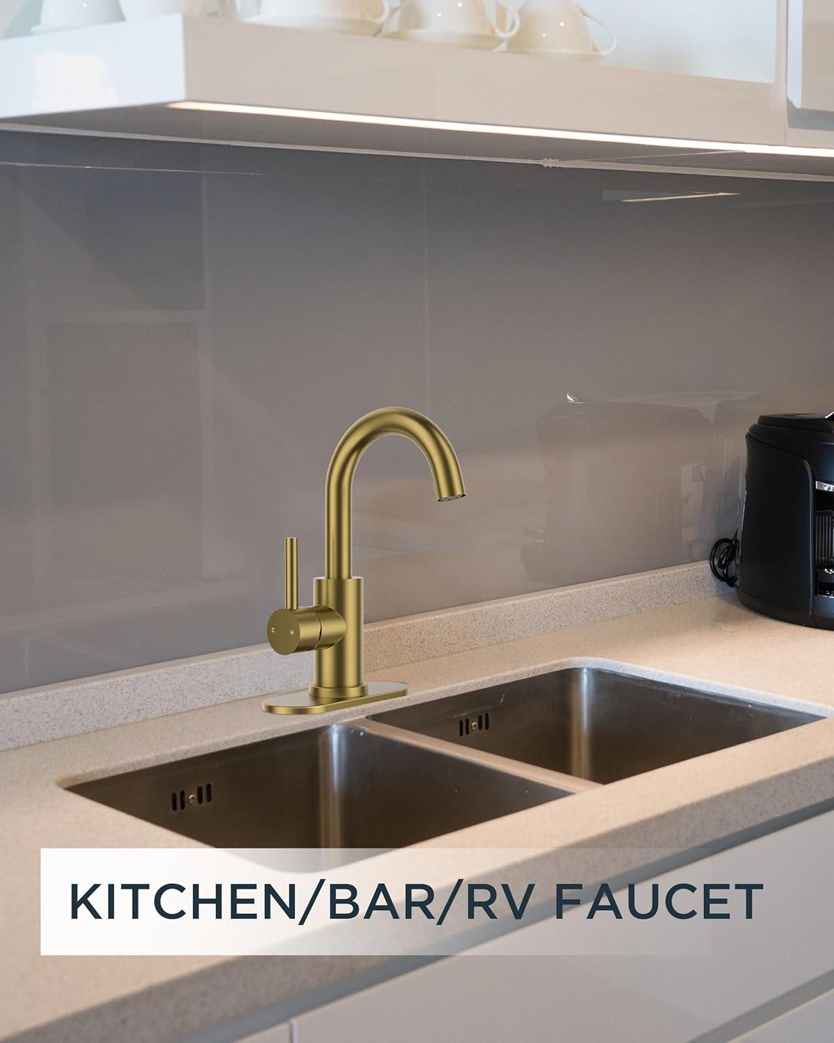 Single Handle Stainless Steel Bar Faucet With Supply Lines And Deckplate