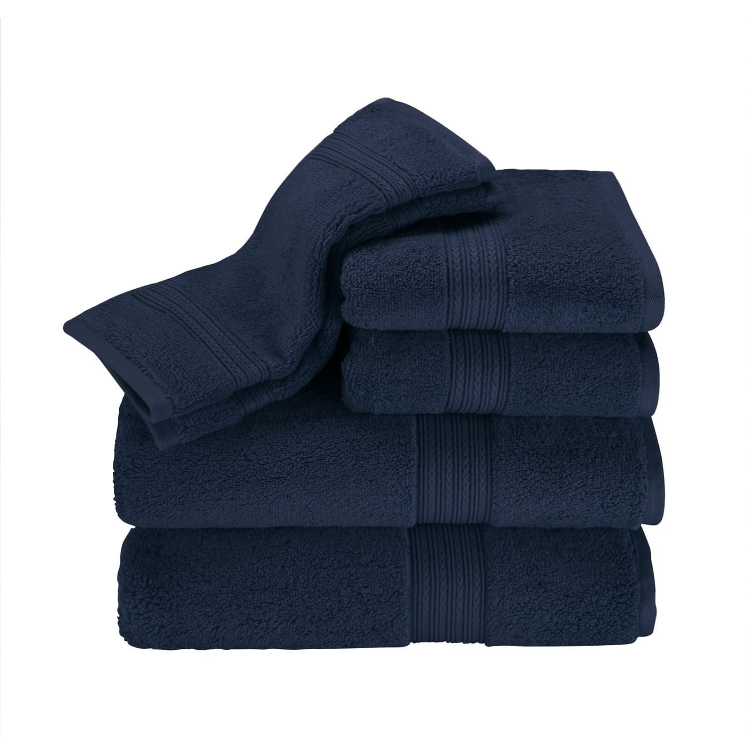 6pc Signature Solid Bath Towel Set Navy - Cassadecor: Cotton Dobby, Lightweight, OEKO-TEX Certified