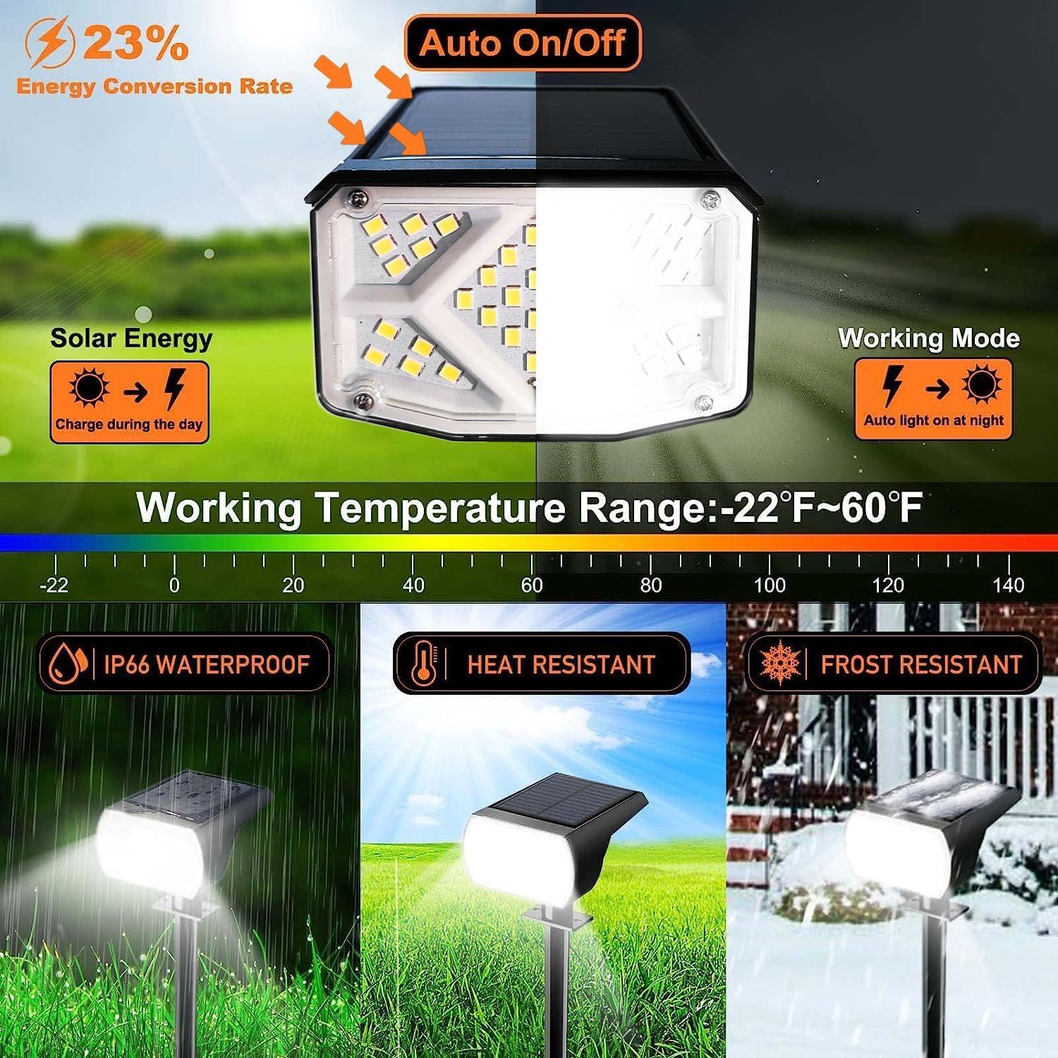 4 Pack Solar Spotlight Outdoor, 64 LEDs 1000 lumens Solar Outdoor Lights Waterproof, IP66 Solar Lights Outdoor Waterproof Landscape Spot Lights Wall Garden Lights for Yard Outdoor Solar Lights