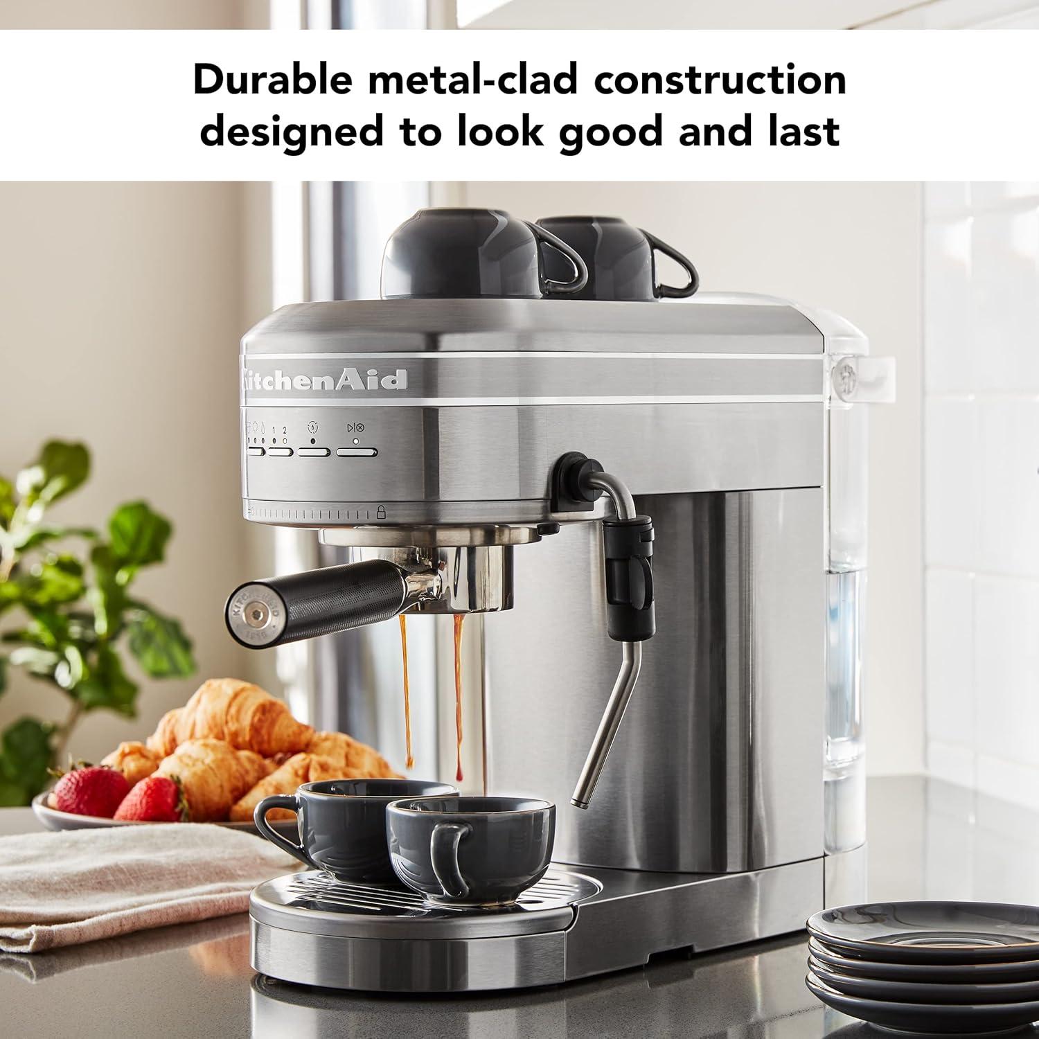 KitchenAid Semi-Automatic Espresso Machine - Brushed Stainless Steel: 15 Bars Pressure, Dishwasher-Safe, 47oz Capacity