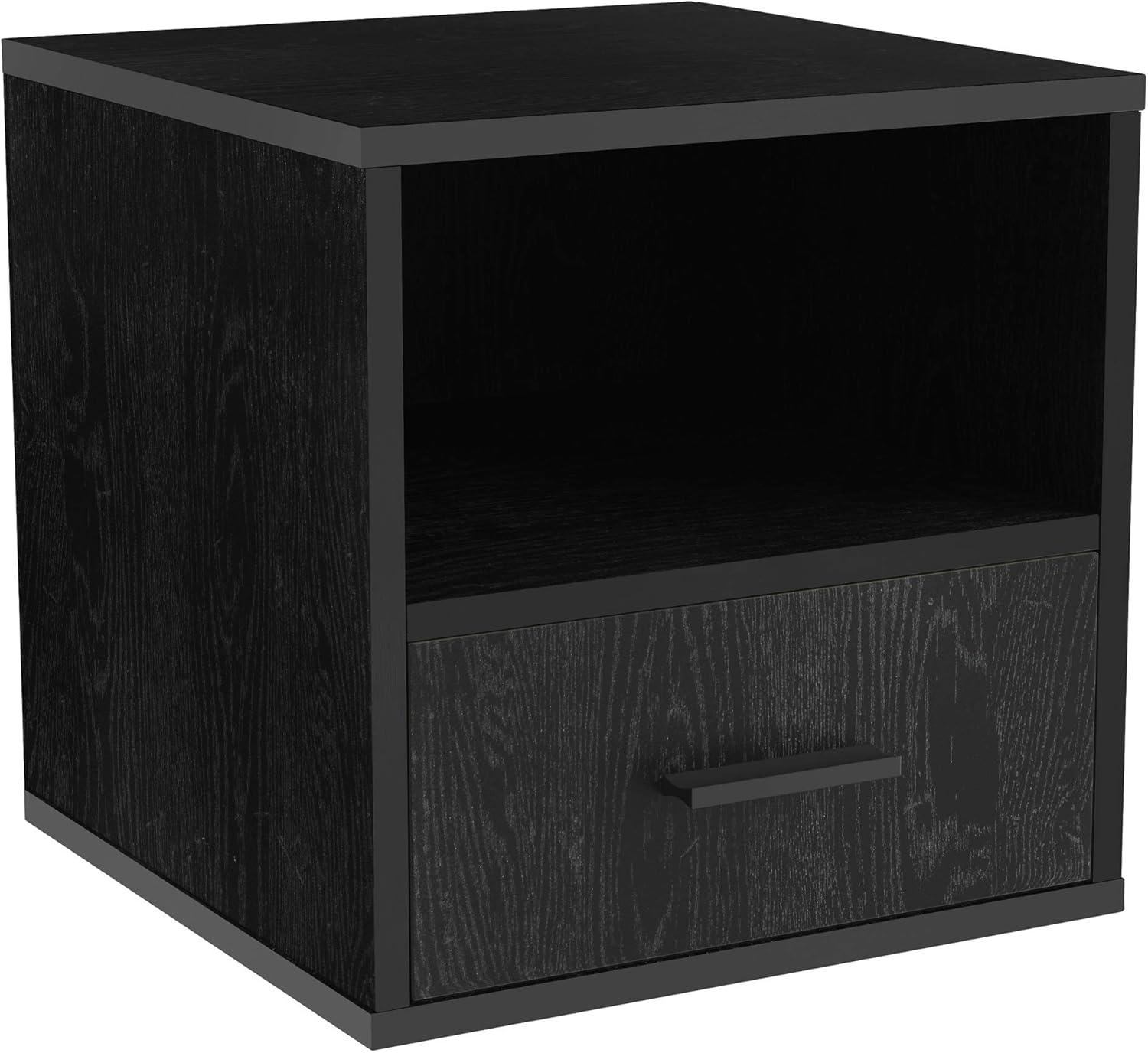 Lavish Home End Table Cube with Drawer, Black