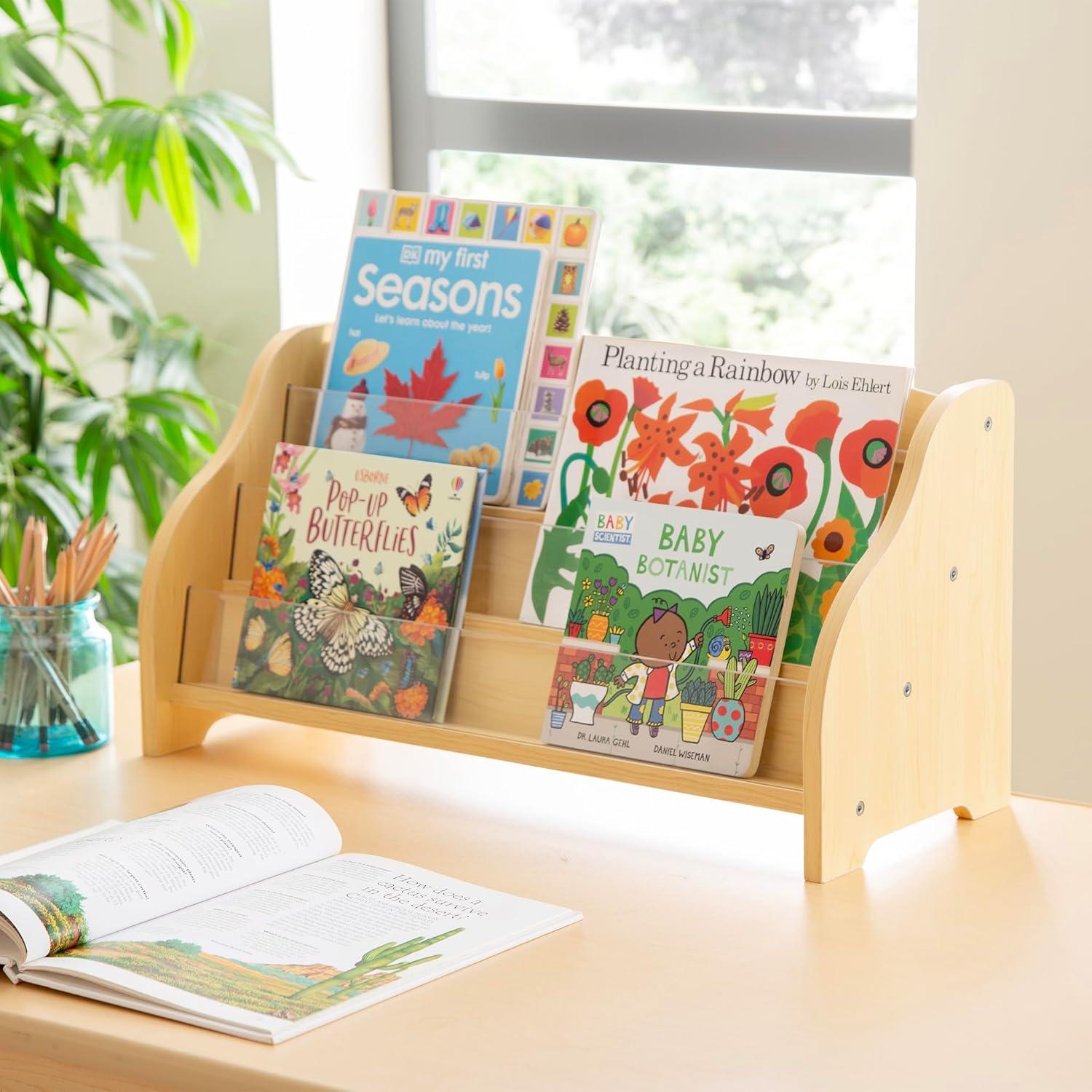 Guidecraft Tabletop Book Display - Natural: Kids Classroom Book and Literature Display and Book Storage