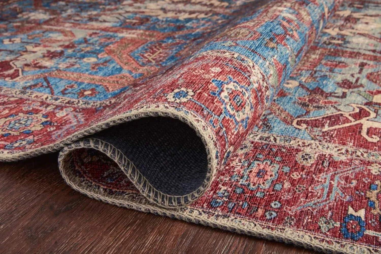 Loloi II Loren Collection LQ-10 Blue / Red Oriental Area Rug 2'-6" x 7'-6"