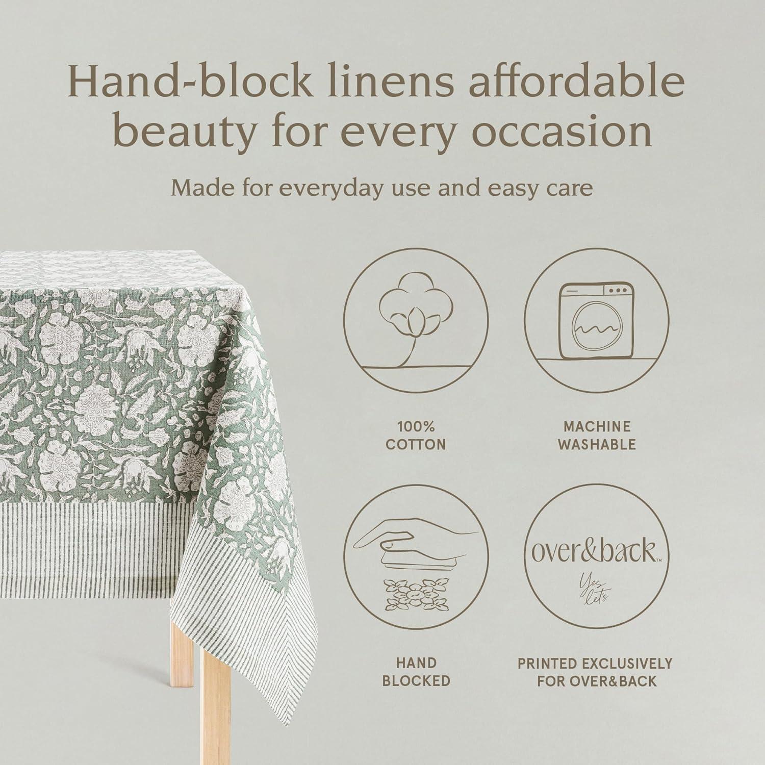 over&back Hand-Screened Tablecloth - 100% Cotton - Kitchen and Home Decor