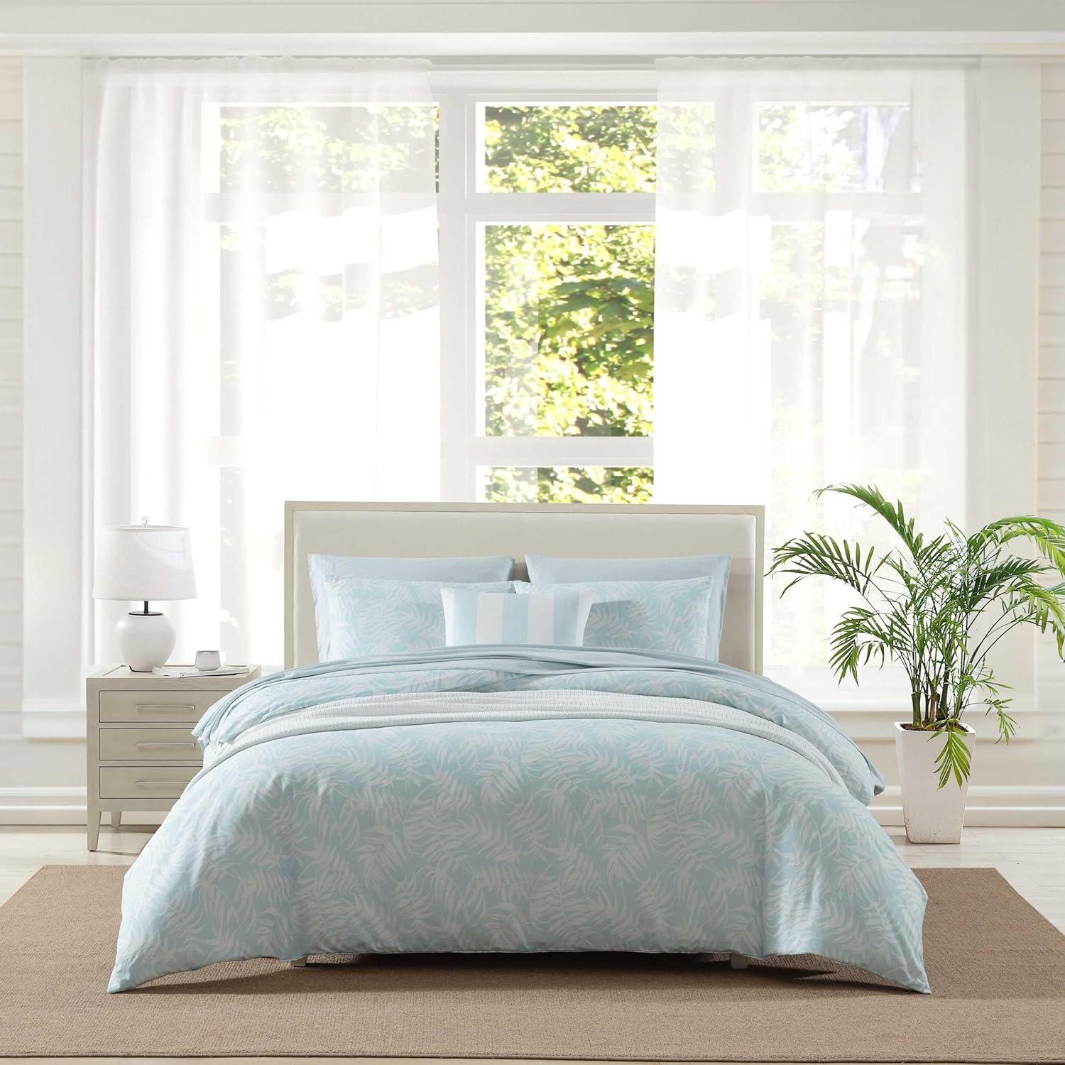 Tommy Bahama 3pc King Art of Palms Cotton Duvet Set Blue: Floral Pattern, Inner Ties, Machine Washable