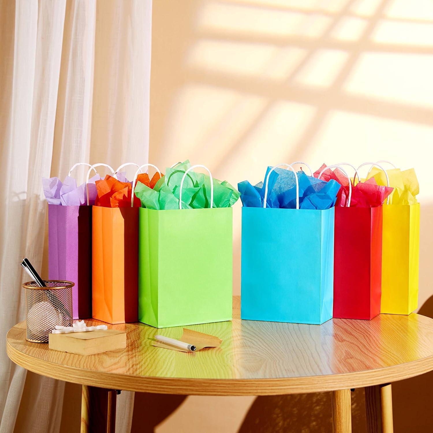 BagDream 24 Pack Rainbow Gift Bags with Handles, 6 Colors Small Party Favor Bag Goodie Bags for Kids Birthday, Party Favors, Birthdays & Celebrations, 5.25x3.75x8"