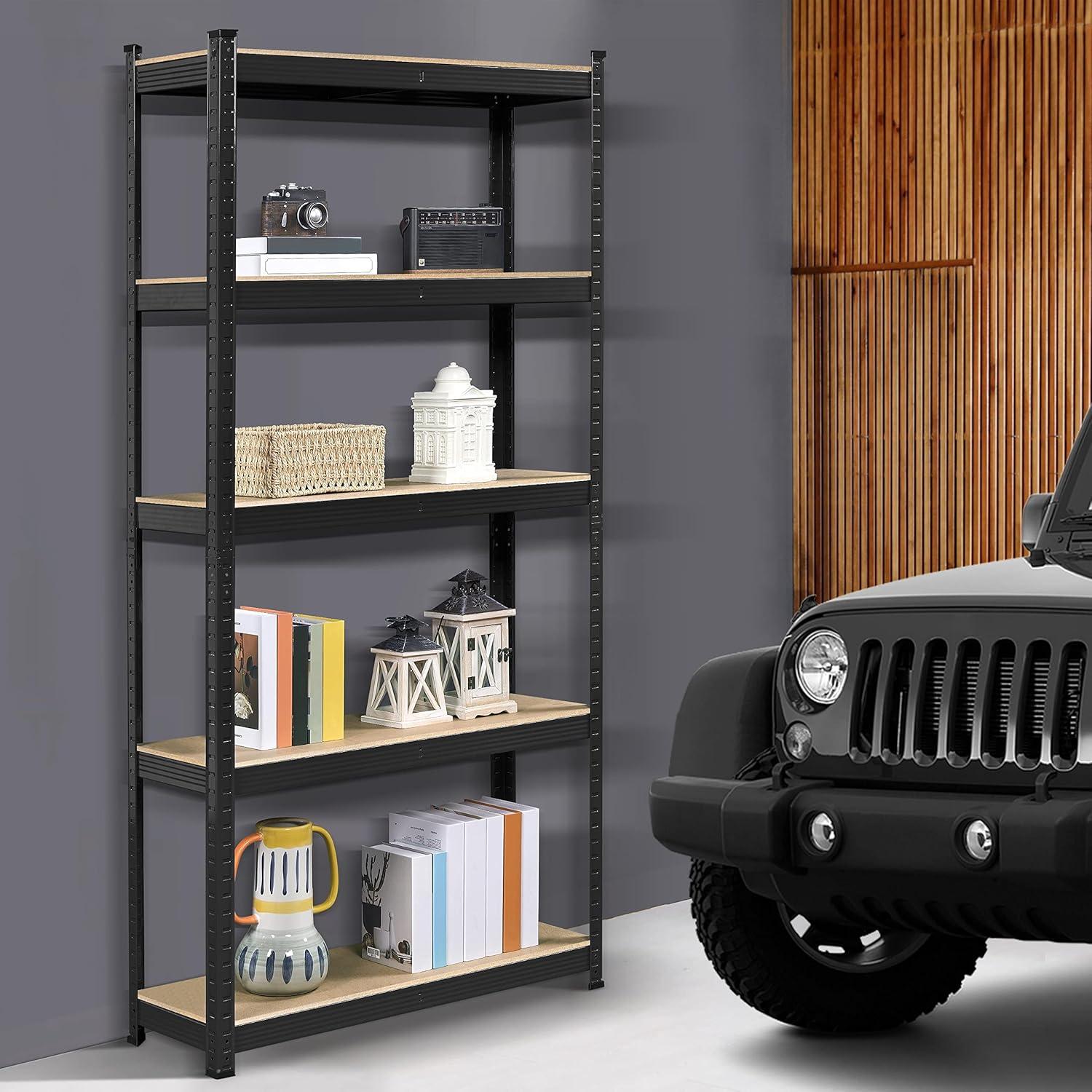 Smile Mart 2PCS 5 Tiers Adjustable Storage Shelf Units for Garage, 35.5″ L*12″ W*71″ H, Black