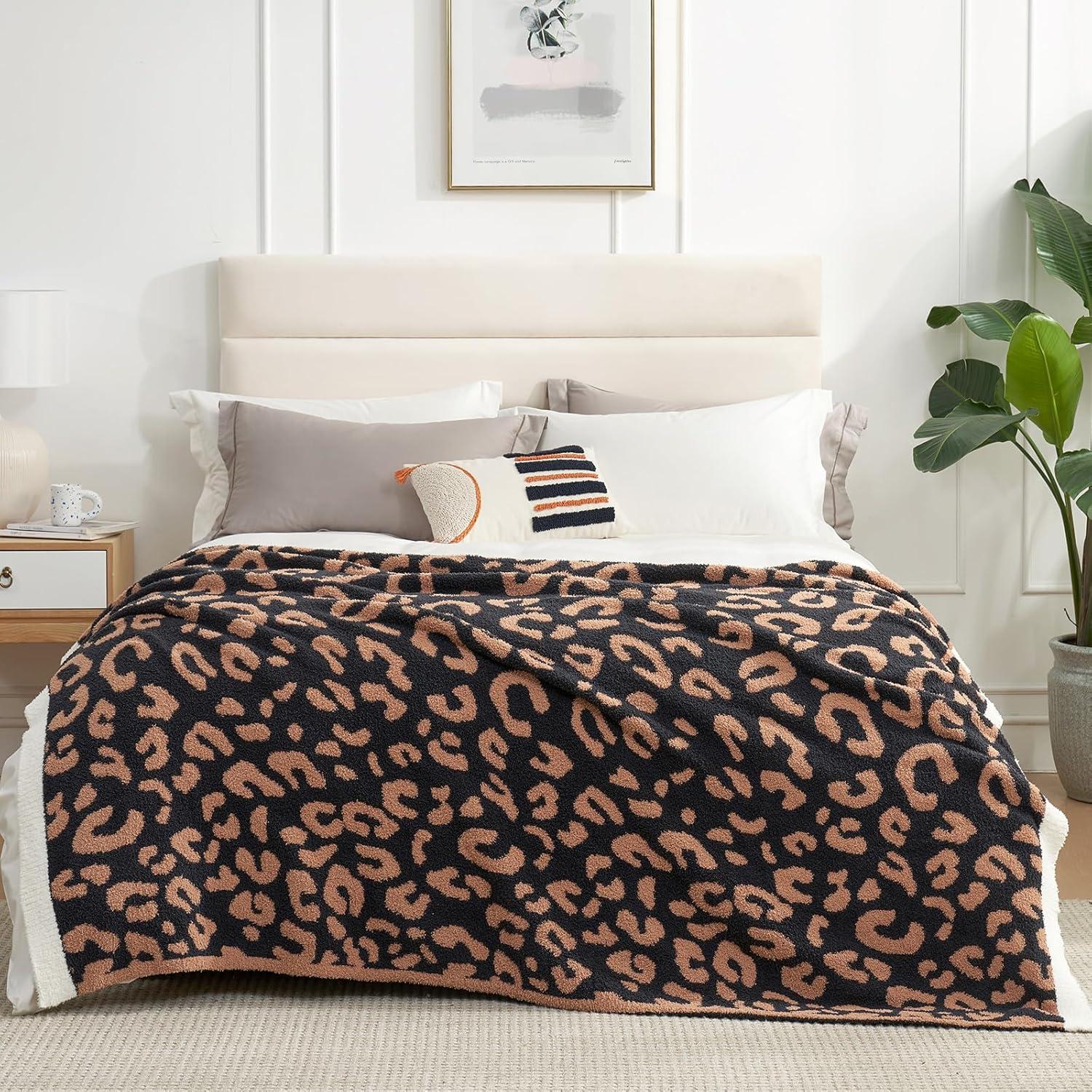 Twin Size Black Leopard Knitted Reversible Blanket