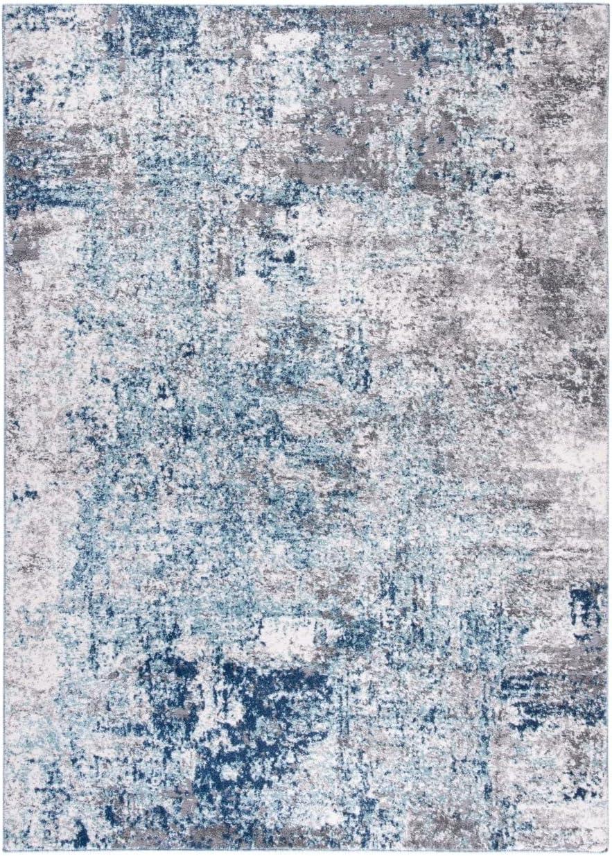 Gray and Light Blue Abstract 8' x 10' Synthetic Area Rug