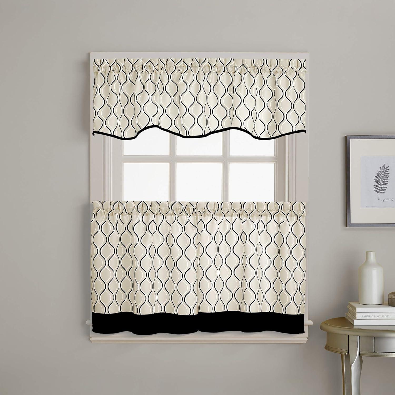 CHF Morocco Polyester Light Filtering Rod Pocket Curtain Tier Pair, Black, 58"x36", Adult