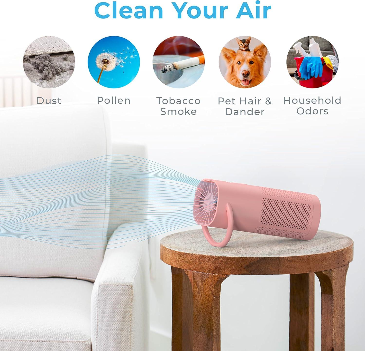 Pure Enrichment Pure Zone Mini Personal Air Purifier Blush: HEPA Filter, USB Powered, 3 Settings, 5-Year Warranty