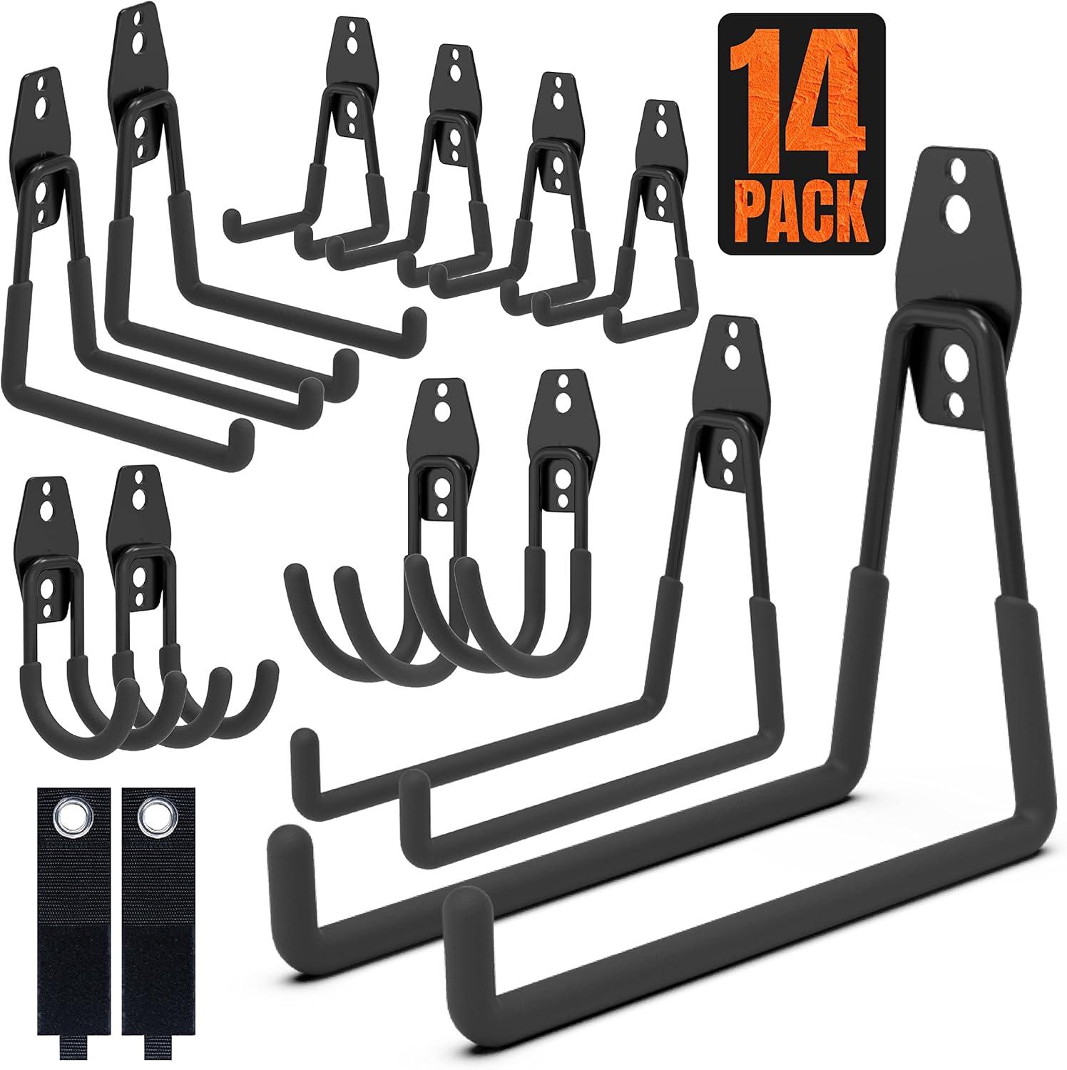 Heavy Duty Black Steel Wall Mount Garage Hooks Set