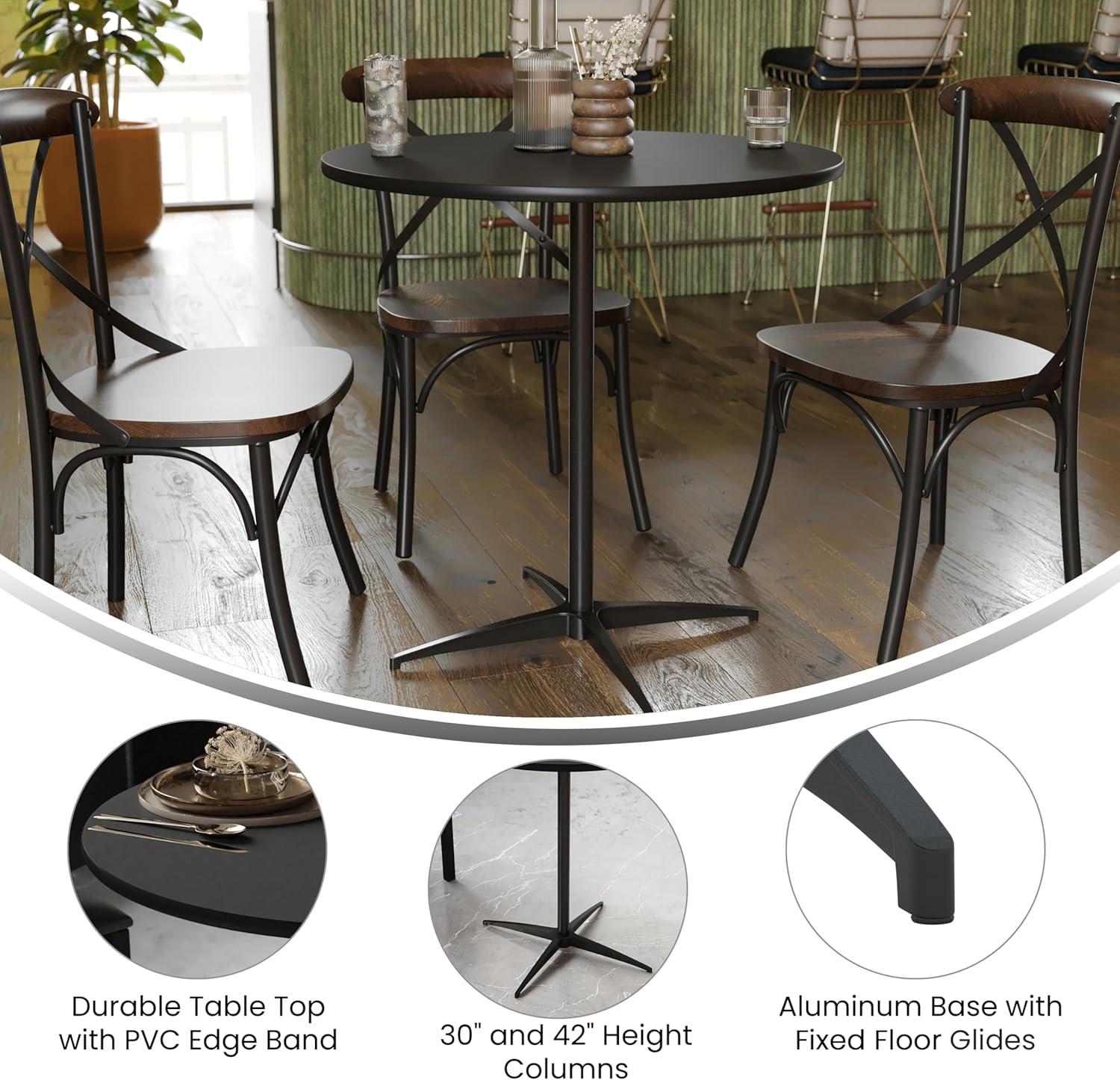 Flash Furniture Lars 30'' Round Wood Cocktail Table with 30'' and 42'' Columns, Black