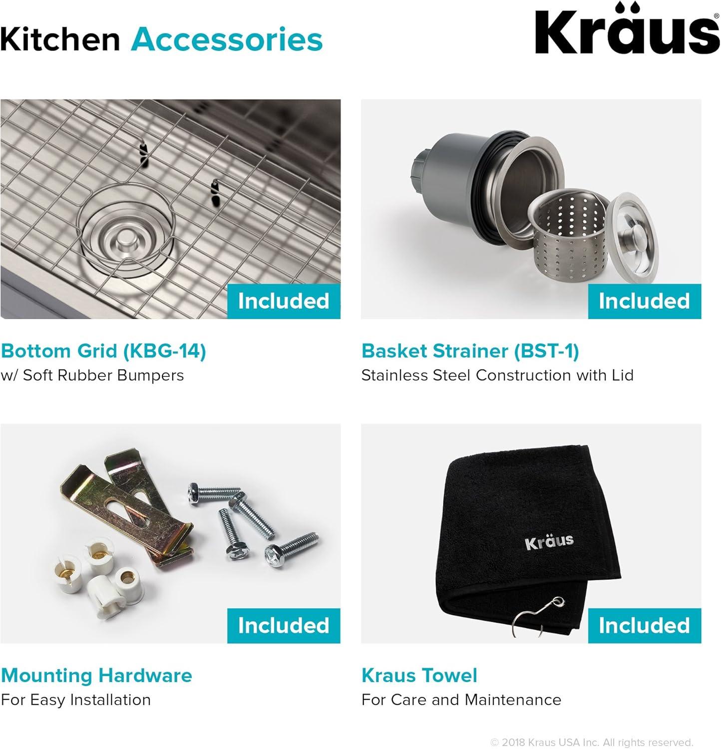 KRAUS Premier 16 Gauge Undermount Single Bowl Stainless Steel Kitchen Sink