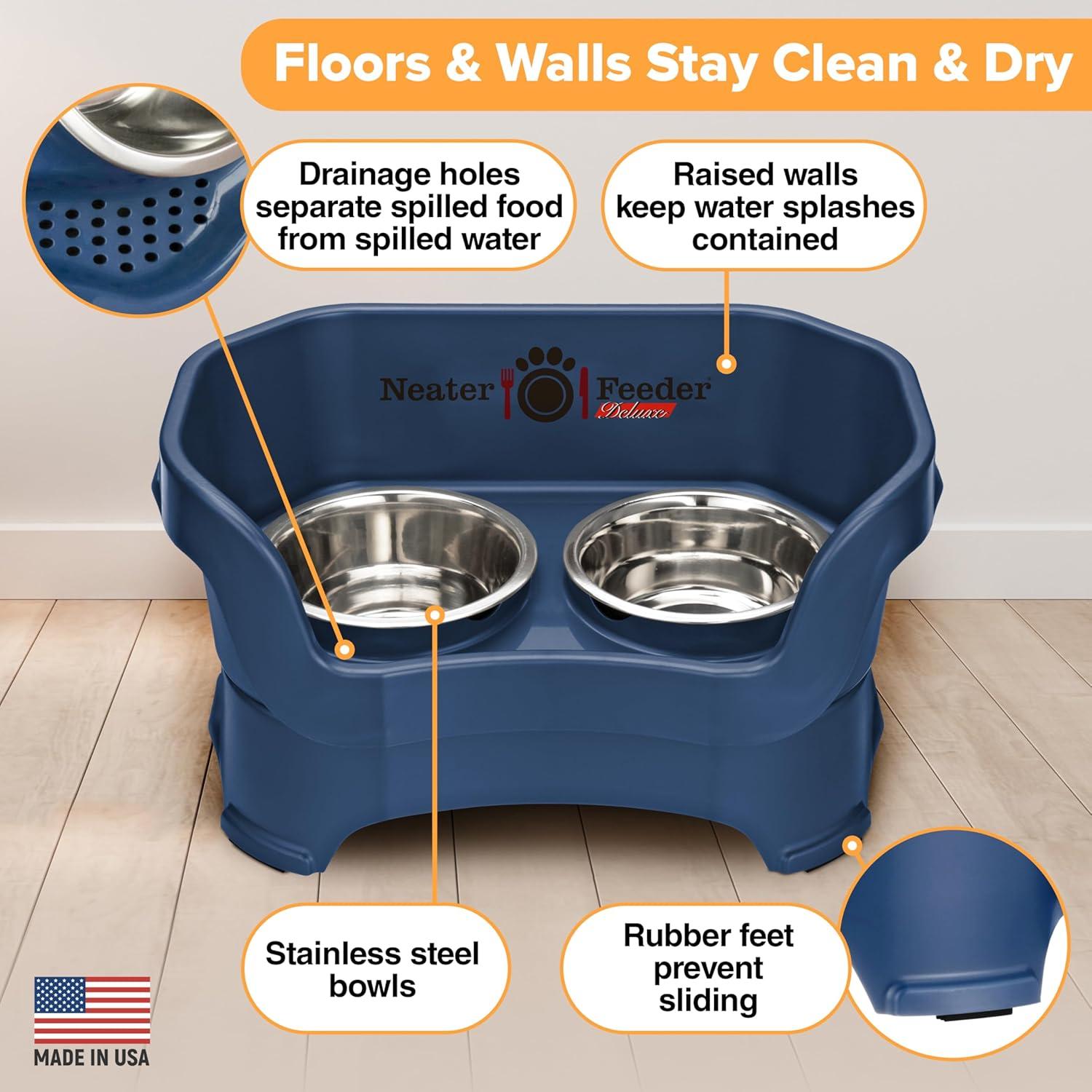 Neater Pets Neater Feeder Deluxe Mess-Proof Elevated Food & Water Bowls for Medium Dogs, Dark Blue