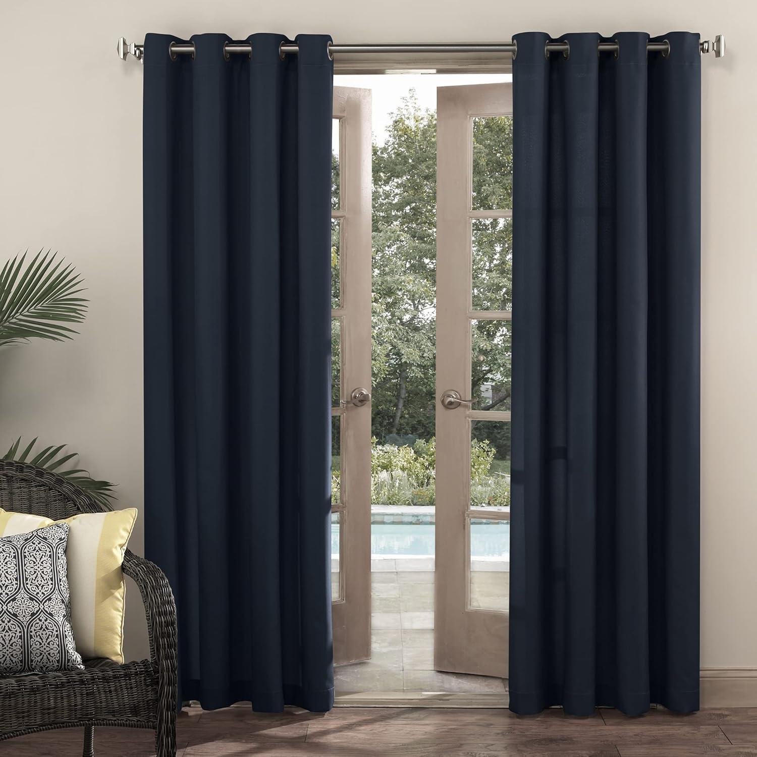 84"x54" Sailor Indoor/Outdoor UV Protectant Room Darkening Grommet Top Curtain Panel Dark Blue - Sun Zero: Living Room & Outdoor Use