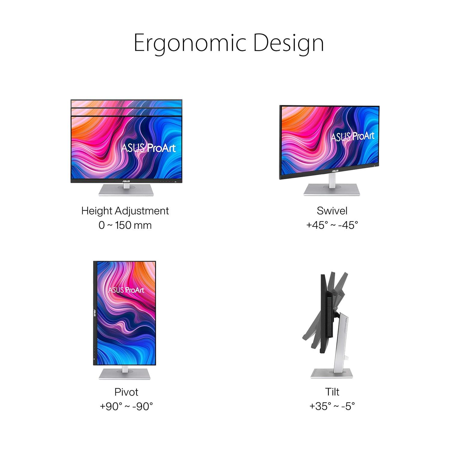 ASUS ProArt PA278CV Professional Monitor – 27", IPS, QHD (2560 x 1440), 100% sRGB, 100% Rec. 709, Color Accuracy ΔE < 2, Calman Verified, USB-C, DisplayPort Daisy-chaining, ProArt Preset,  Ergo Stand