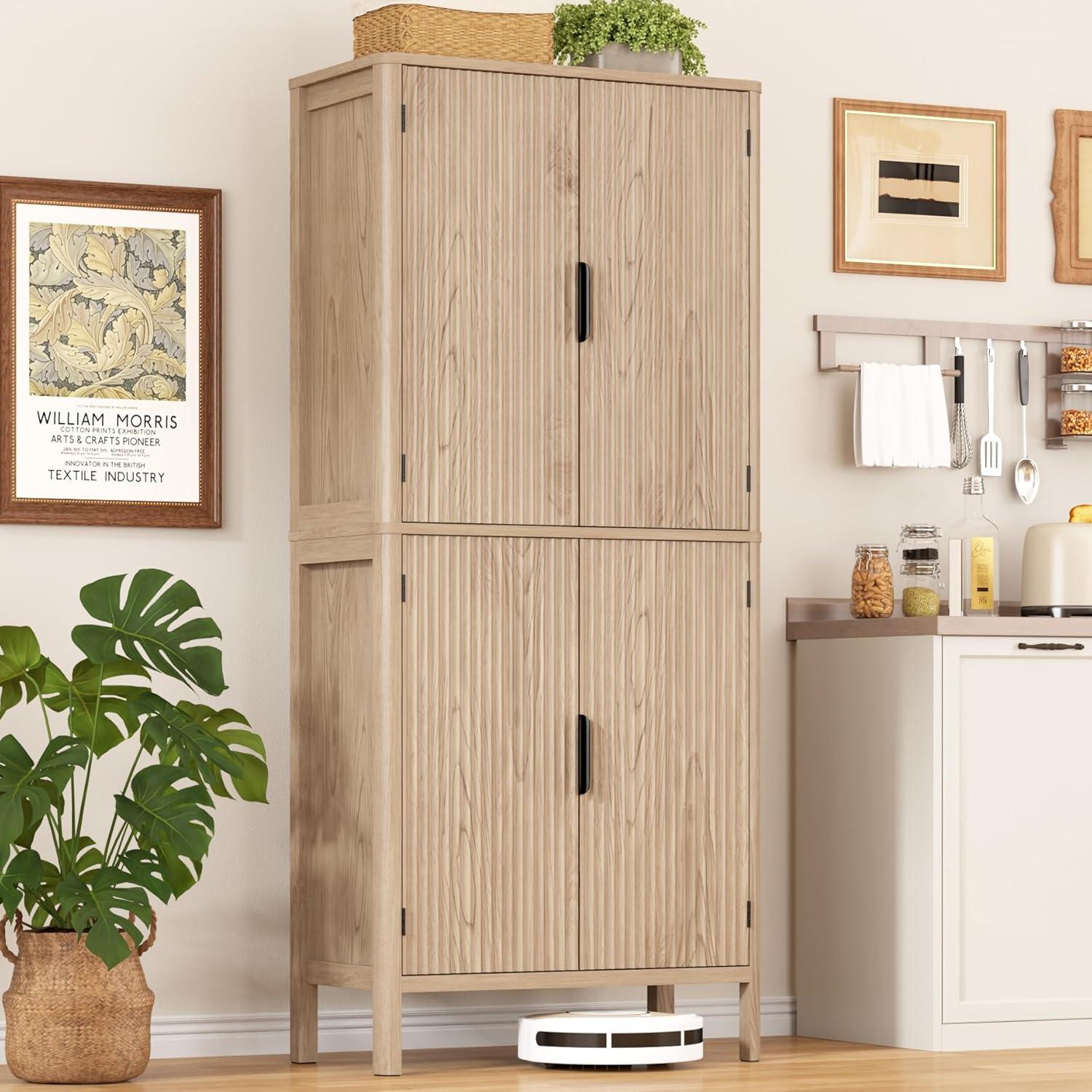 Latitude Run® HOMCOM 41" Modern Kitchen Pantry Freestanding Storage Cabinet With Double Doors Adjustable Shelves For Living Room - White