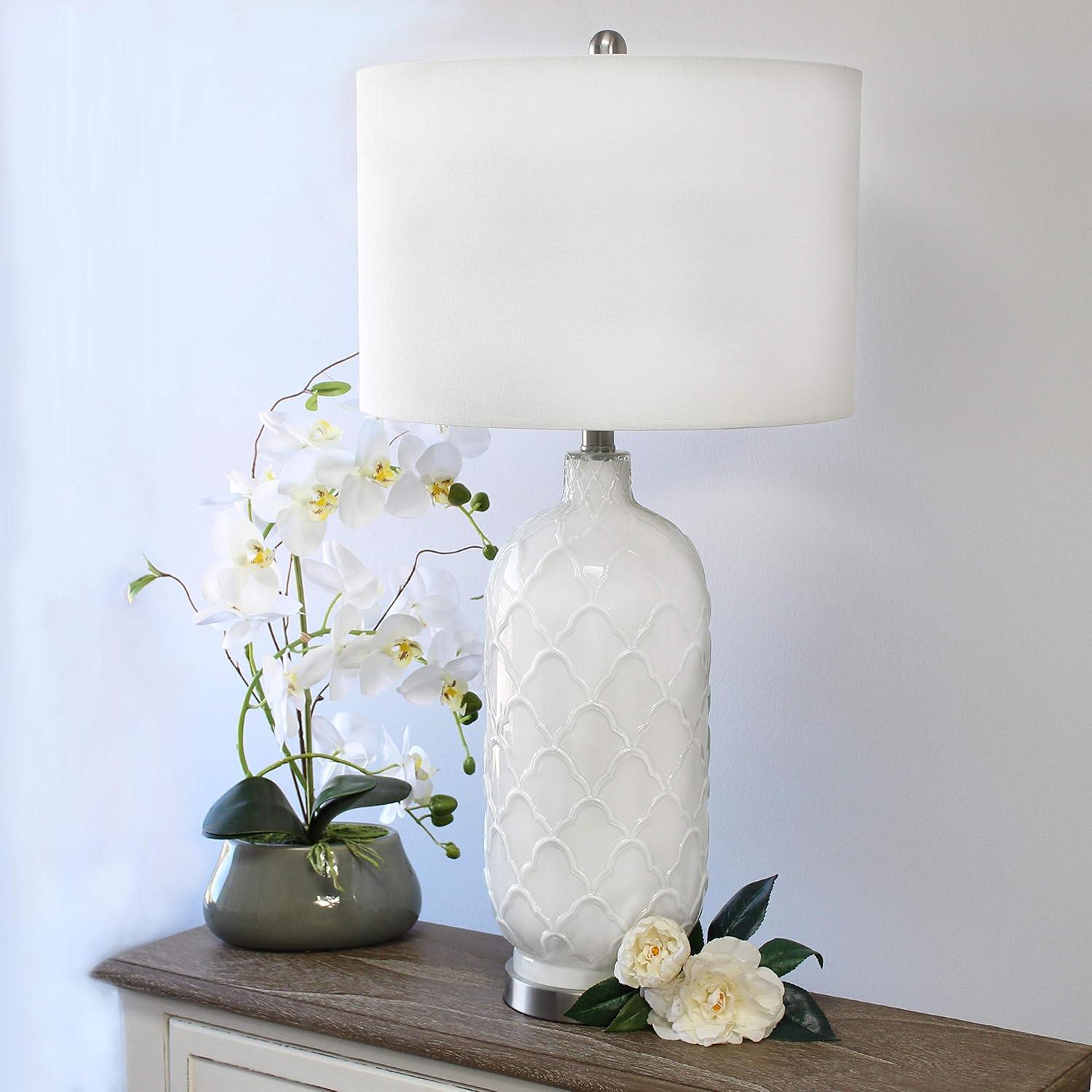 Elegant Designs White and Brushed Nickel Glass Table Lamp