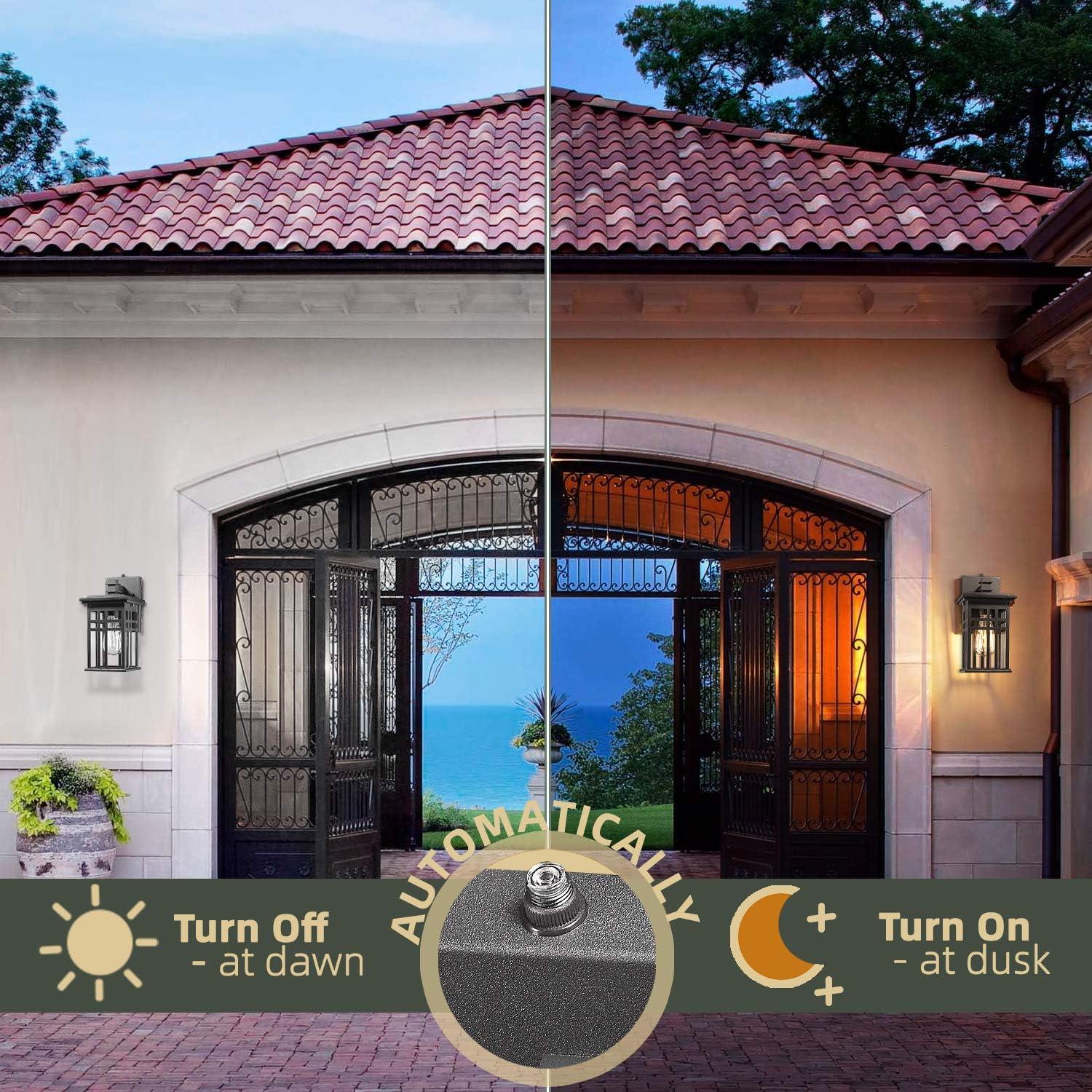 Black Modern Outdoor Wall Lanterns with Tempered Glass Shade, 9.76''