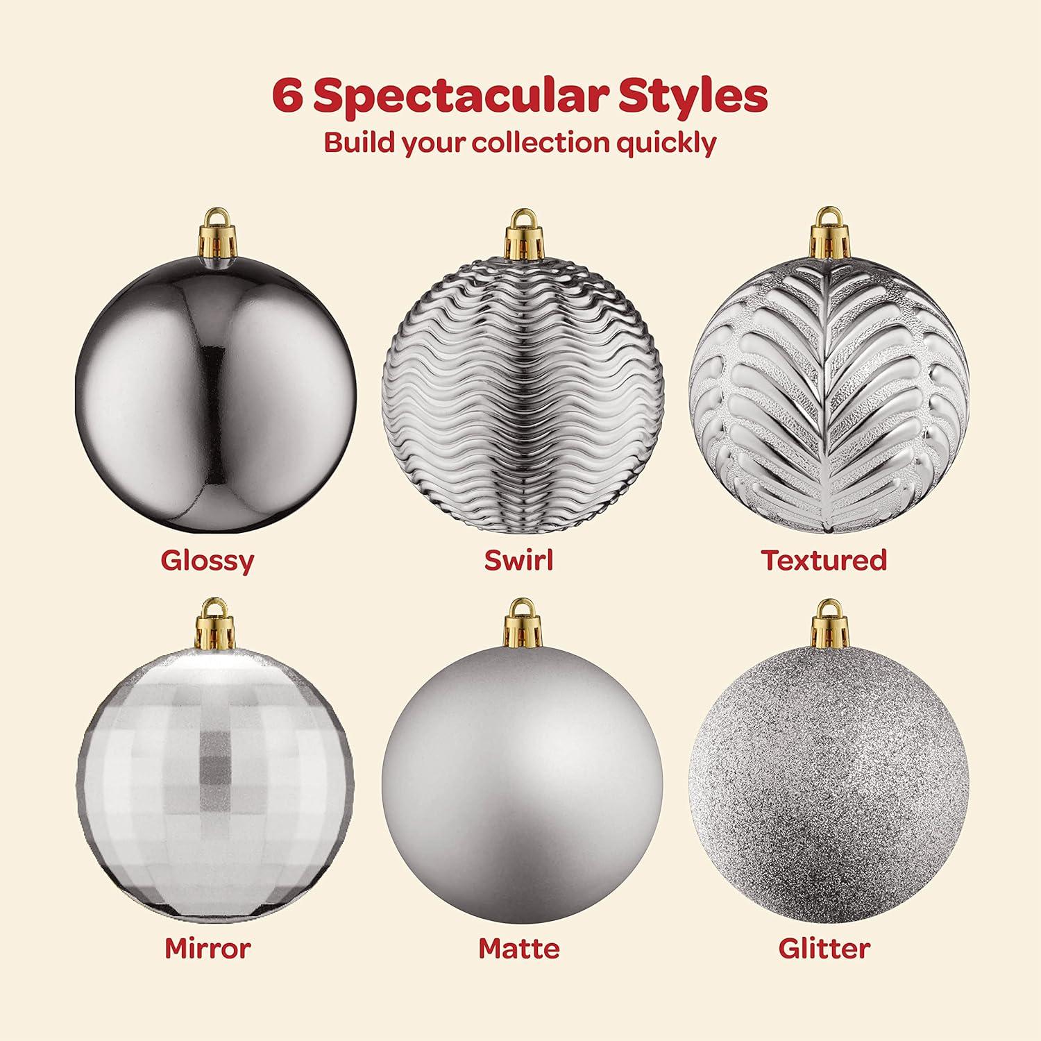 Christmas Ornaments Set of 36 - Beautiful [Silver] Christmas Tree Decorations Ornaments Set - 6 Style Christmas Ball Ornaments - Shatterproof/Pre-Strung - for Holiday/Party/Decorations/DIY