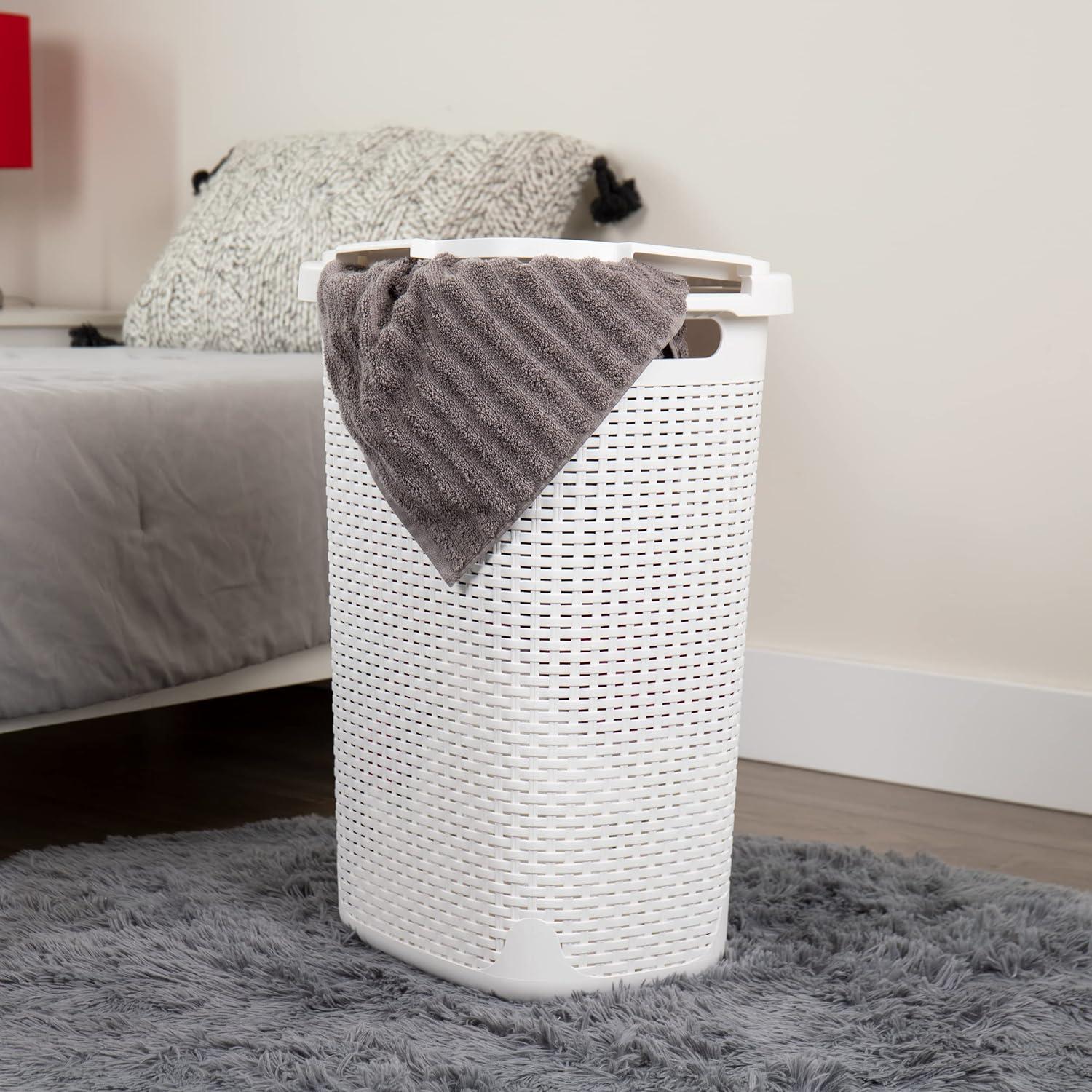 Mind Reader Mind Reader 60L Slim Laundry Hamper, Clothes Basket, Lid, Wicker Style, Plastic, 17.65"L x 13.75"W x 24.15"H, 2-Pack