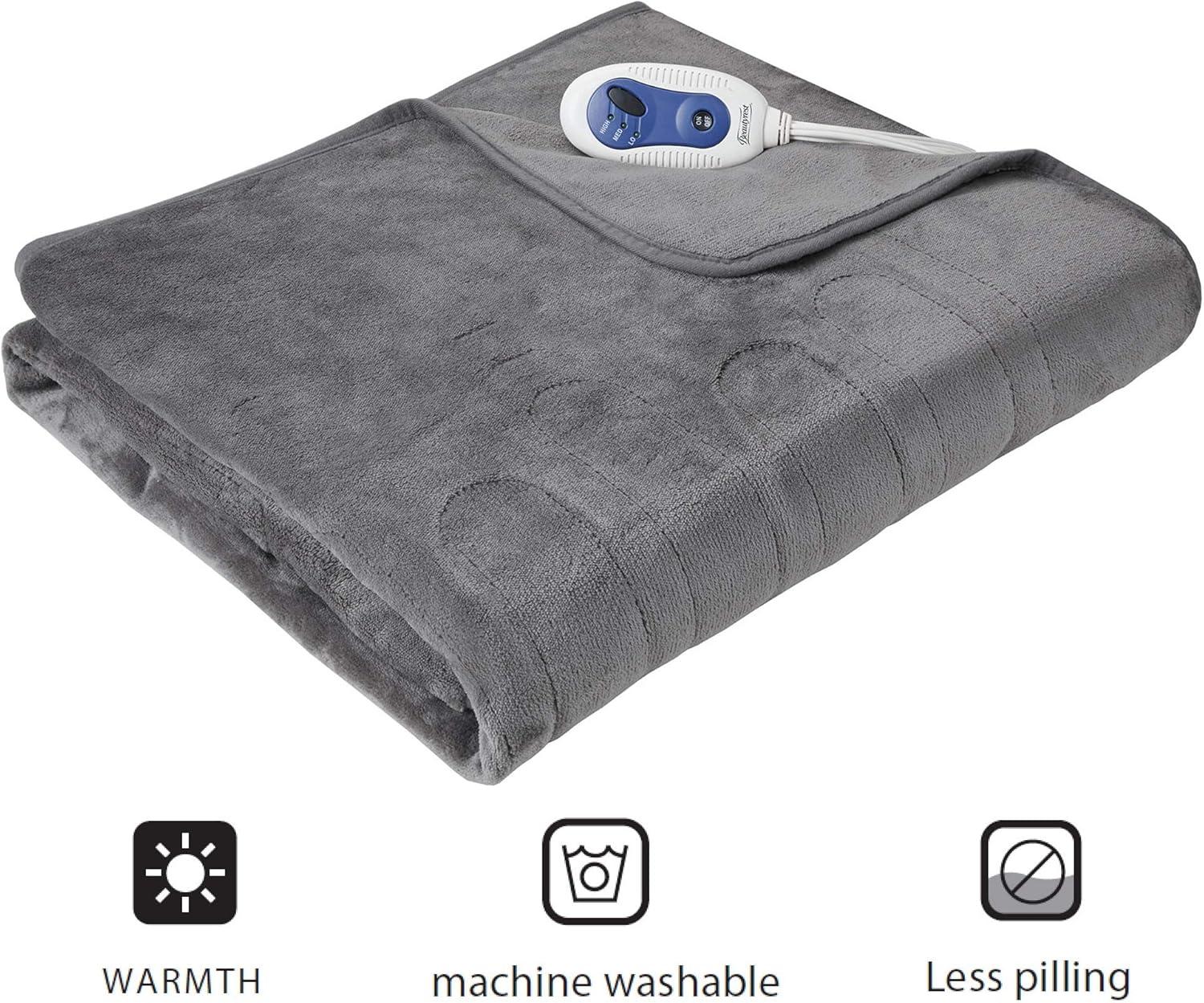 Beautyrest Throw Electric Heated Microlight Plush with Foot Pocket Throw 50x62 Gray