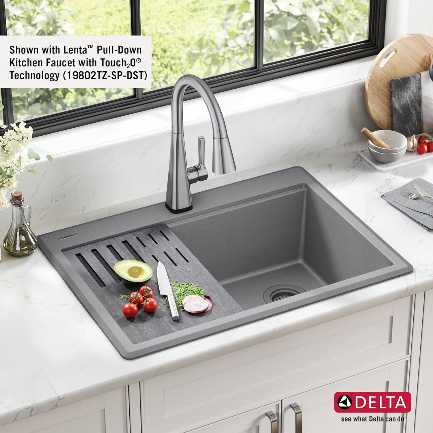 DELTA Everest™ 30" L Granite Composite Workstation Kitchen Sink Drop-In Top Mount Single Bowl with WorkFlow™ Ledge