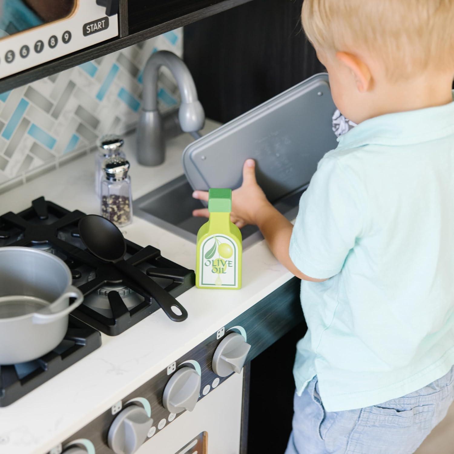 Melissa & Doug Chef's Wooden Pretend Play Kitchen for Kids with "Ice" Cube Dispenser - Charcoal Gray