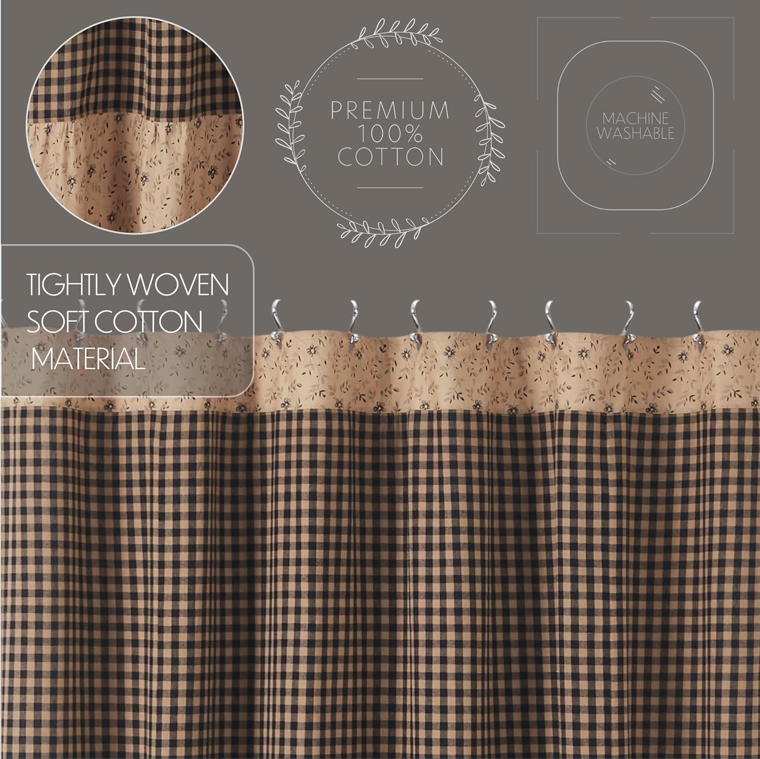 Tan and Black Ruffled Patchwork Fabric Shower Curtain