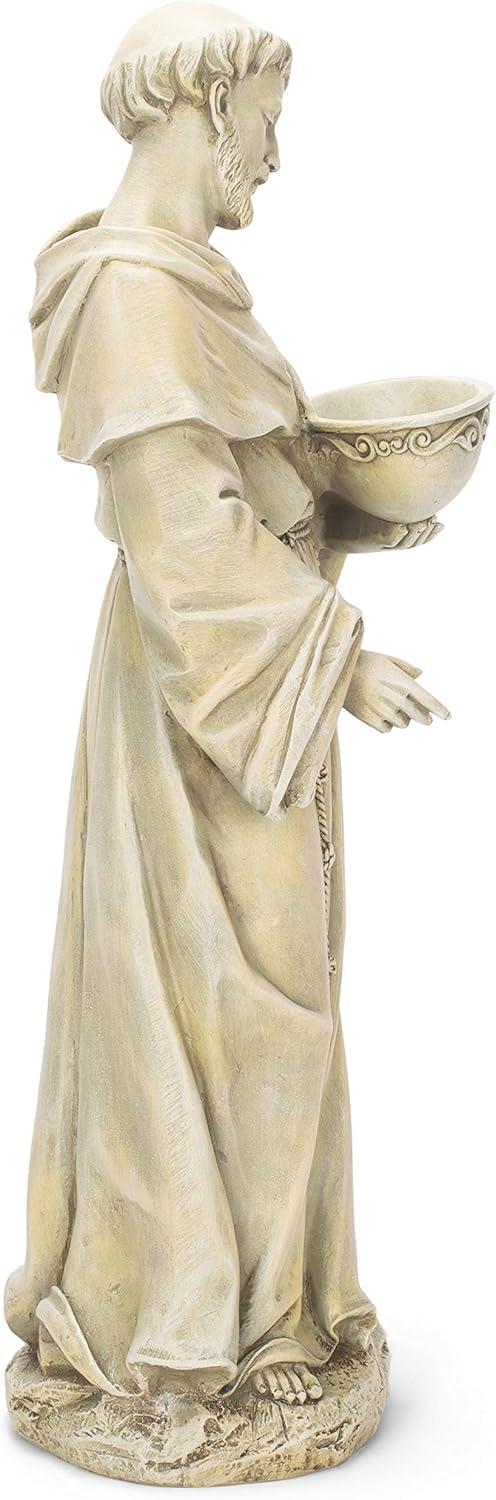 Solar St. Francis Resin Stone Birdbath Garden Statue