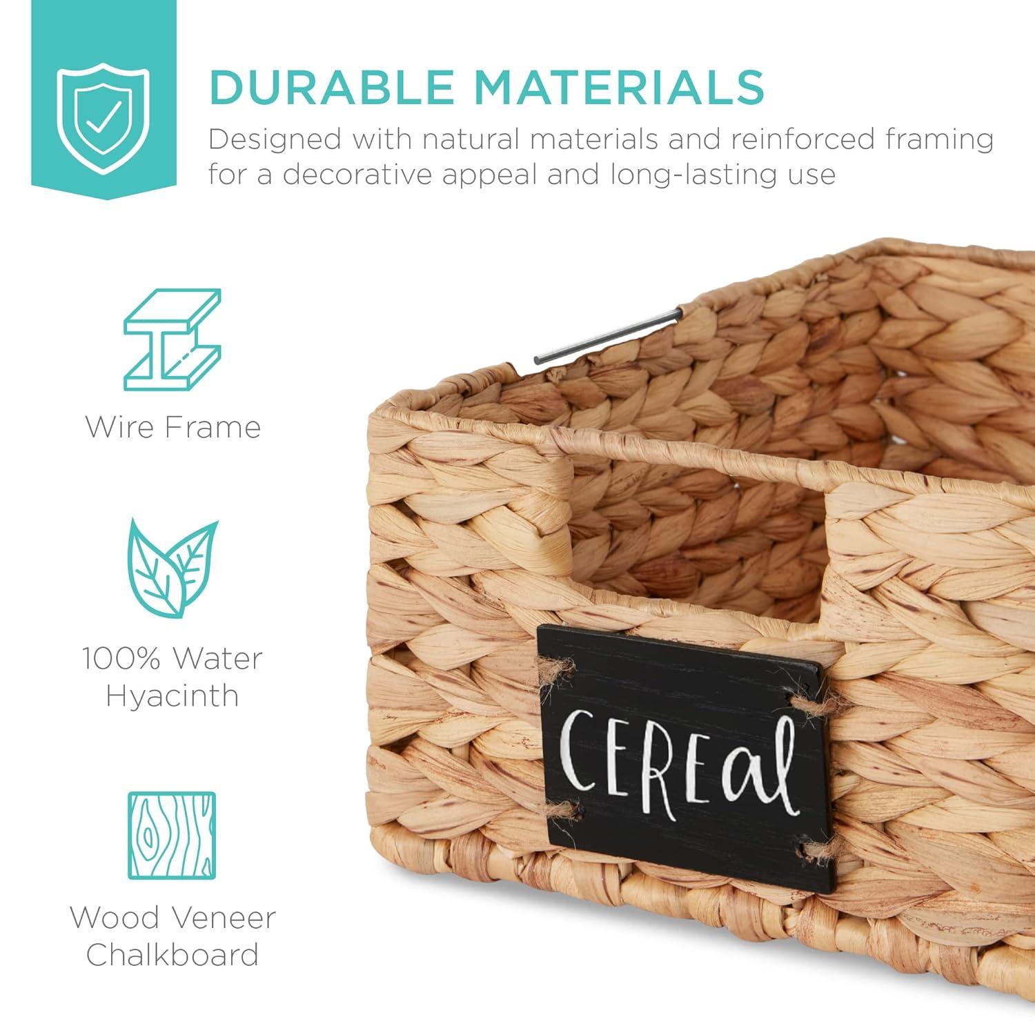 Best Choice Products Set of 4 12in Woven Water Hyacinth Pantry Baskets w/ Chalkboard Label, Chalk Marker - Natural