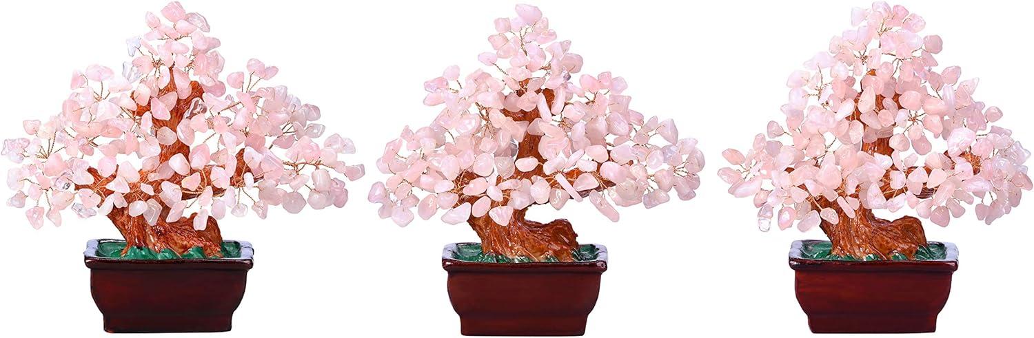 Feng Shui Natural Rose Pink Quartz Crystal Money Tree Bonsai Style Decoration for Wealth and Luck