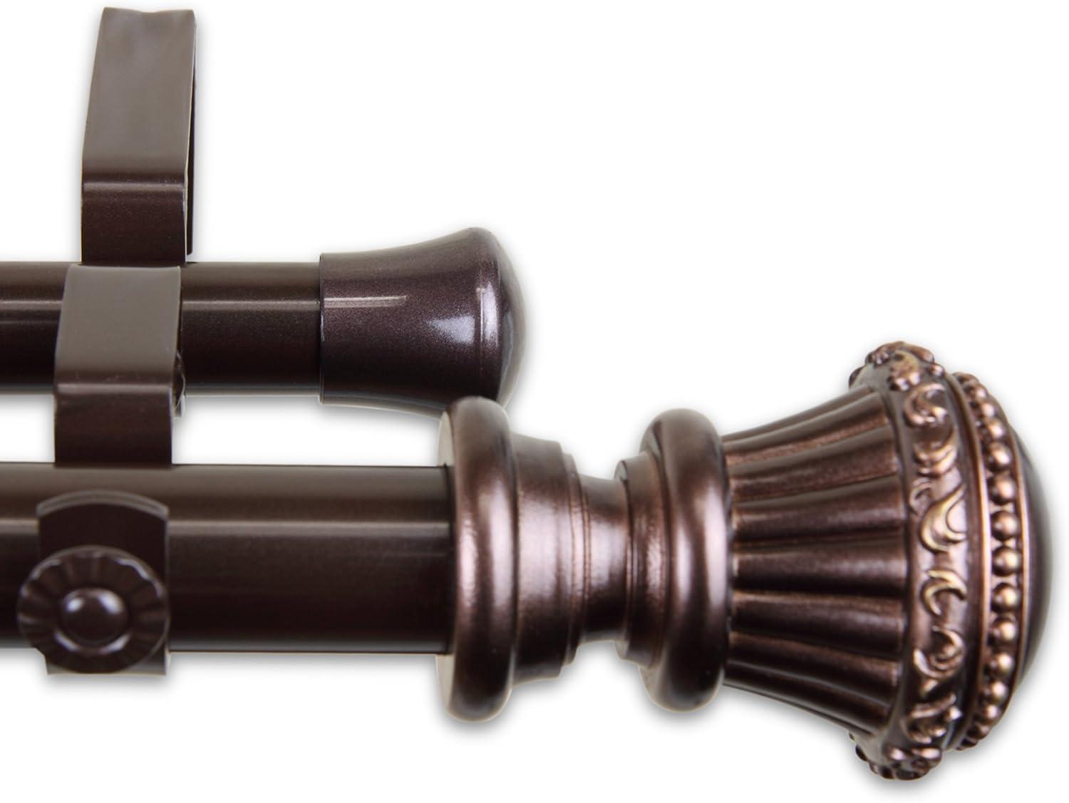 Bronze Steel Double Curtain Rod with Floral Finials