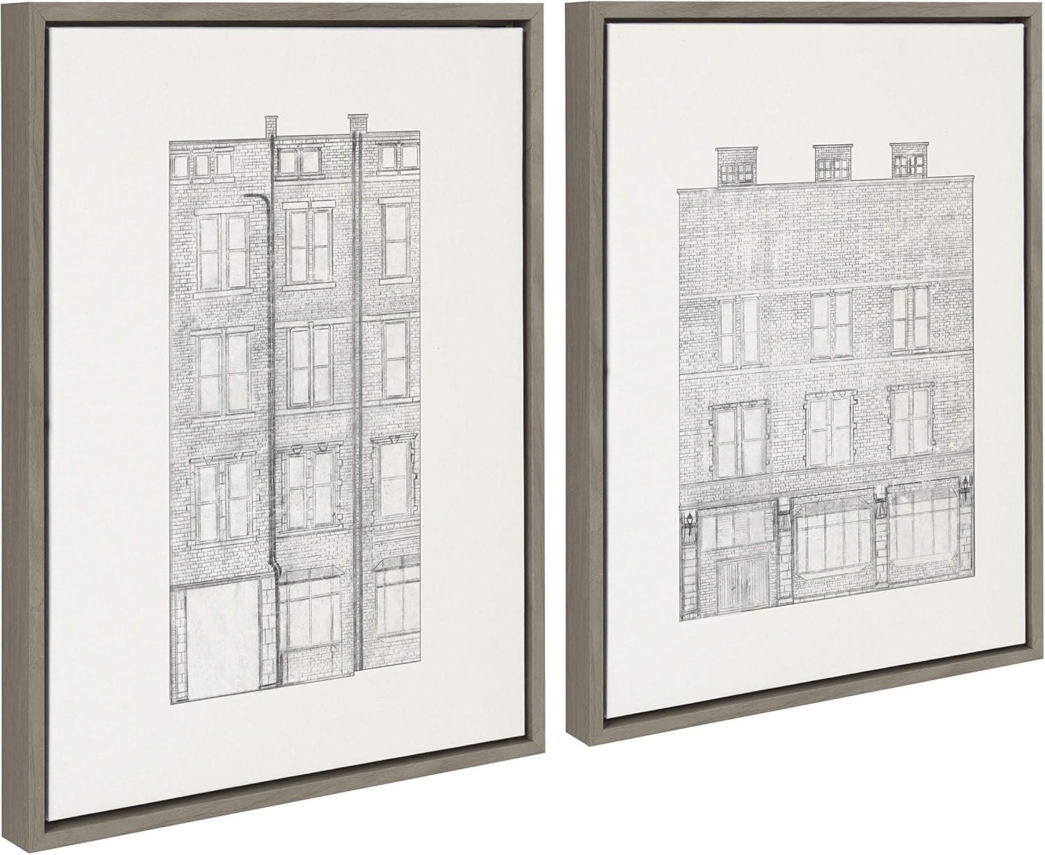 (Set of 2) 18" x 24" Sylvie Brick Building Fade 1 and 4 Canvas by Vio: Urban Wall Decor - Kate & Laurel