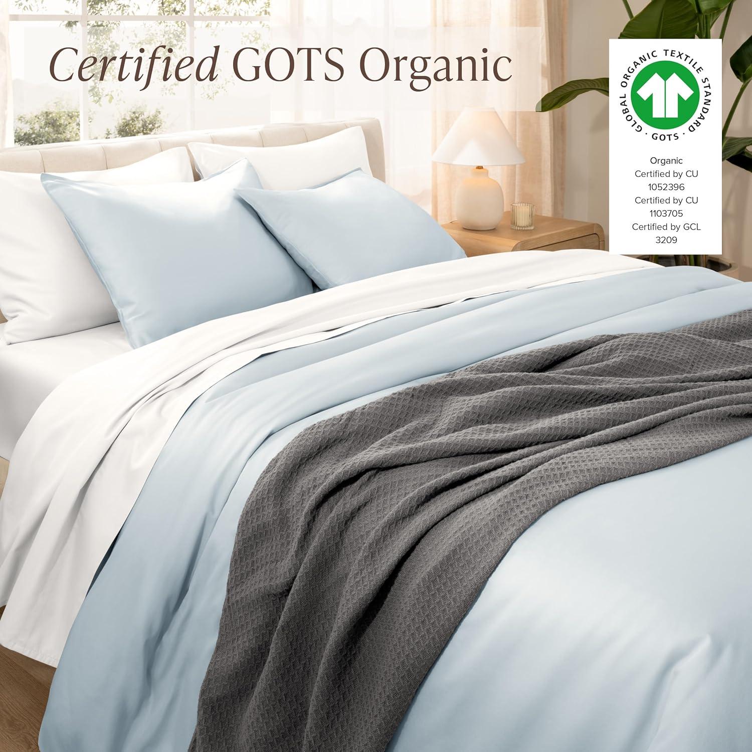 400 Thread Count Organic Cotton Sateen Twin/Twin XL Duvet Cover and Sham Set Winter Blue by Bare Home
