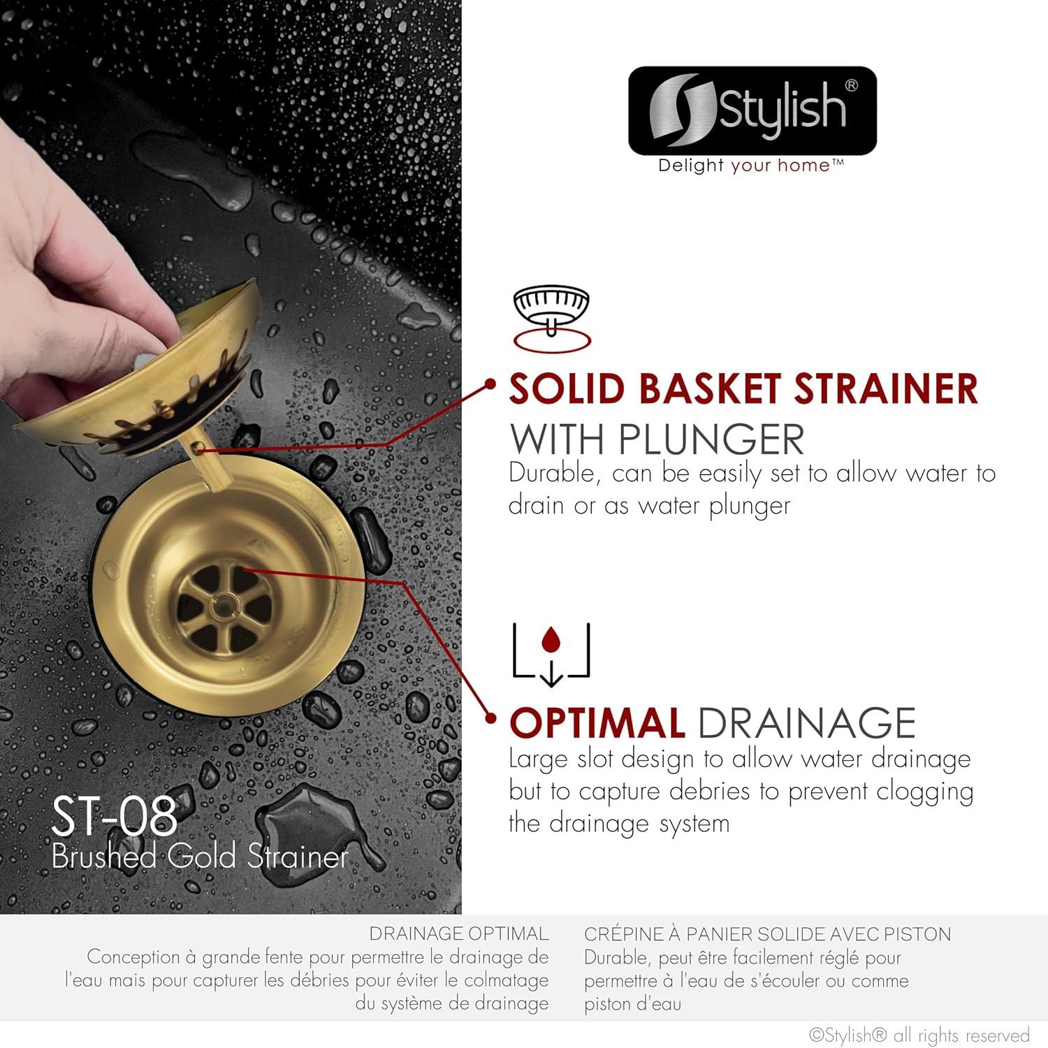 STYLISH 3.5 inch Kitchen Sink Deep Strainer with Removable Basket