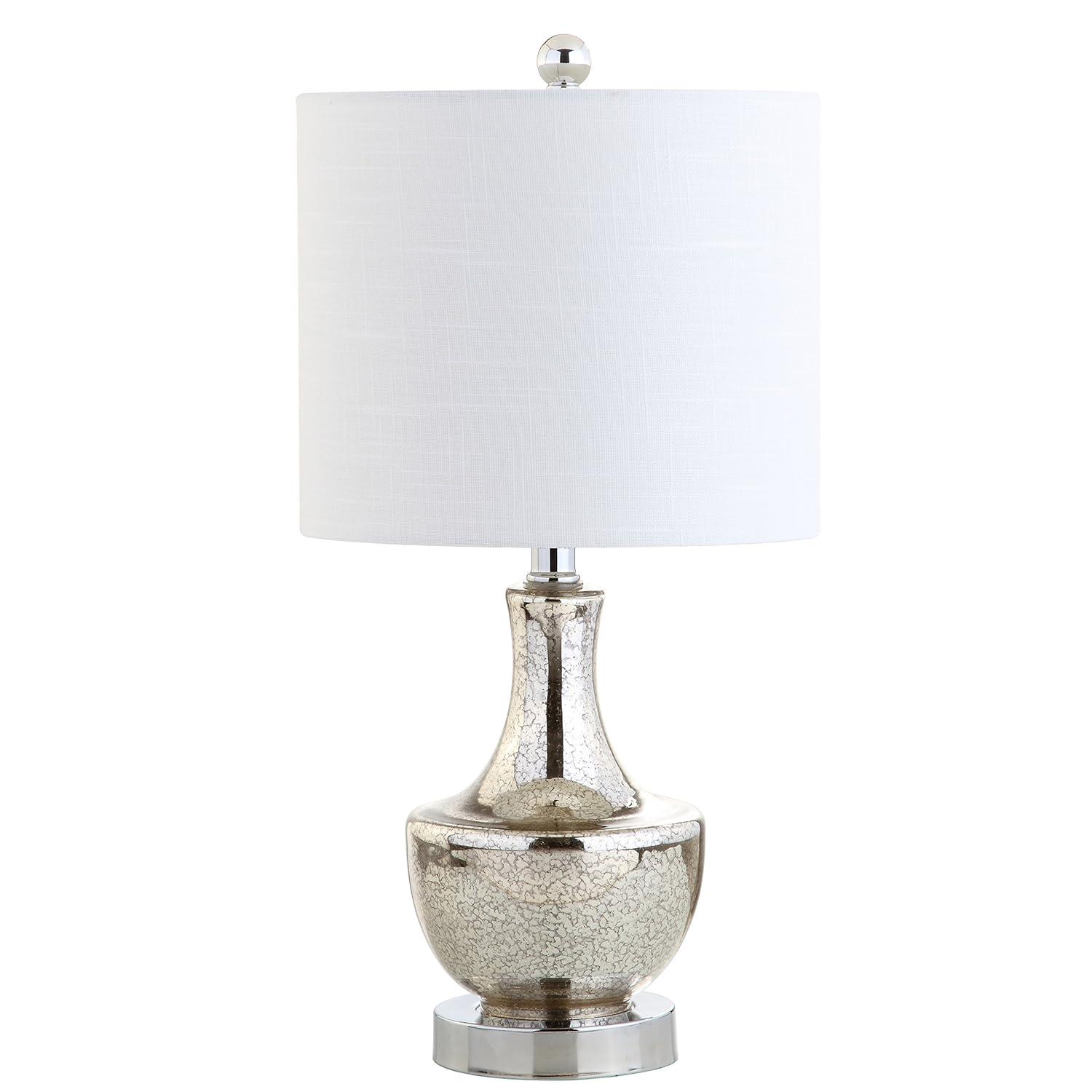 JONATHAN  Y Colette Mini Glass Transitional/Glam 20-in Silver LED Incandescent Rotary socket Table Lamp with Linen Shade