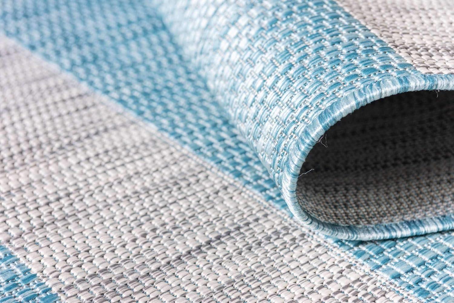 Unique Loom 9' 0 x 12' 0 Rectangle Indoor/Outdoor Striped Light Aqua Area Rug