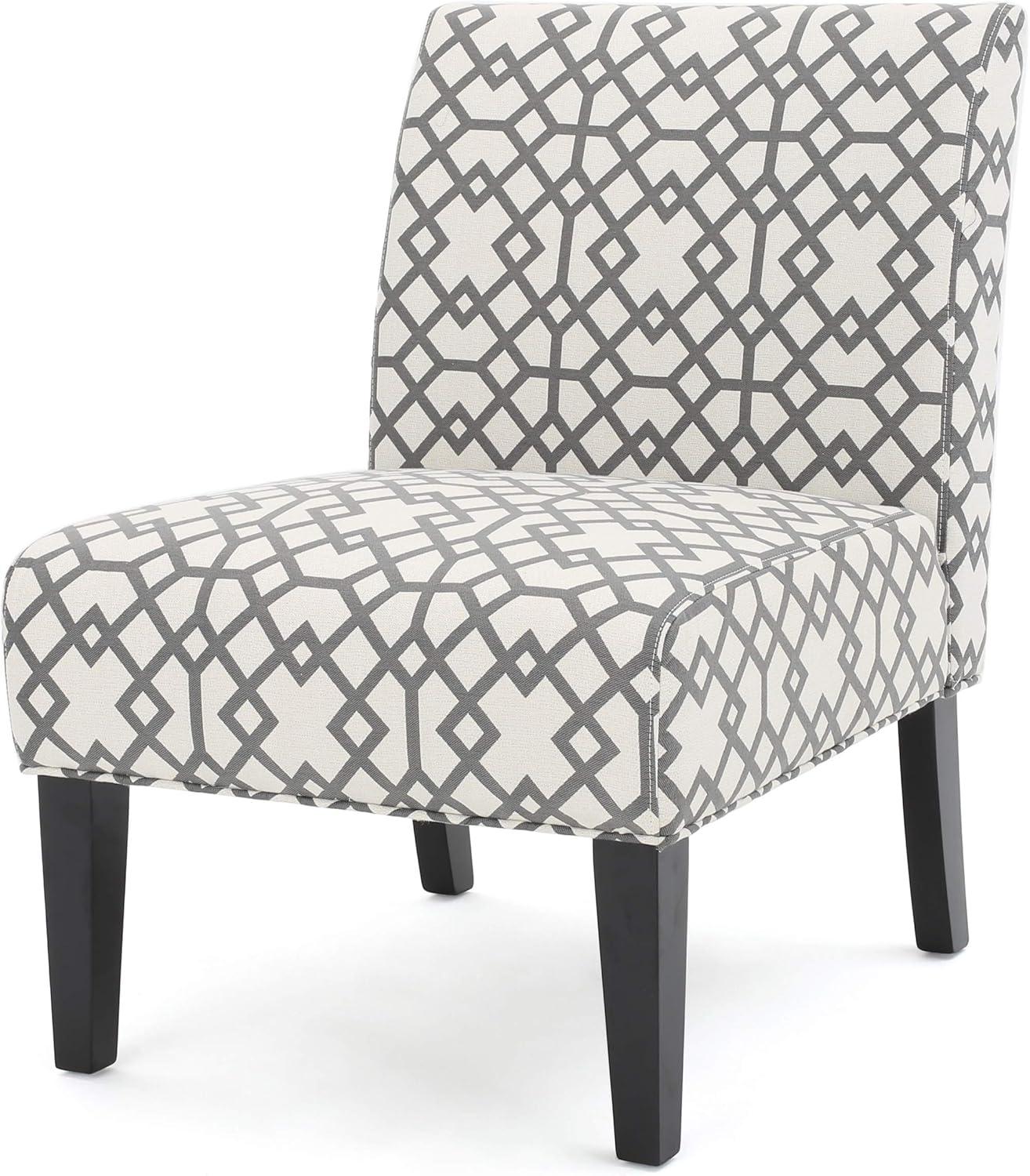 Kassi Accent Chair Gray Geometric Patterned - Christopher Knight Home: Polyester Upholstery, Rubberwood Frame