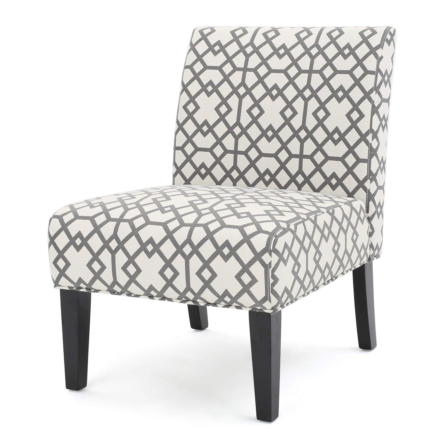 Kassi Accent Chair Gray Geometric Patterned - Christopher Knight Home: Polyester Upholstery, Rubberwood Frame