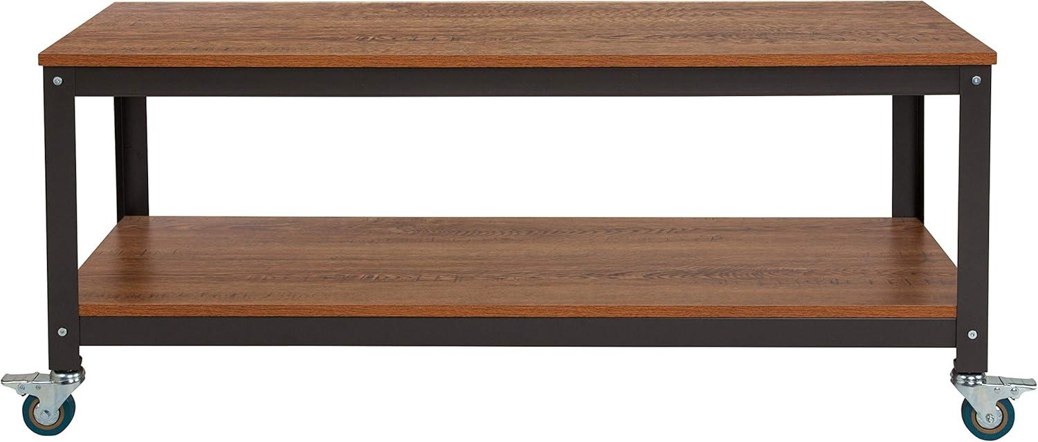 Flash Furniture Livingston Collection TV Stand in Brown Oak Wood Grain Finish with Metal Wheels