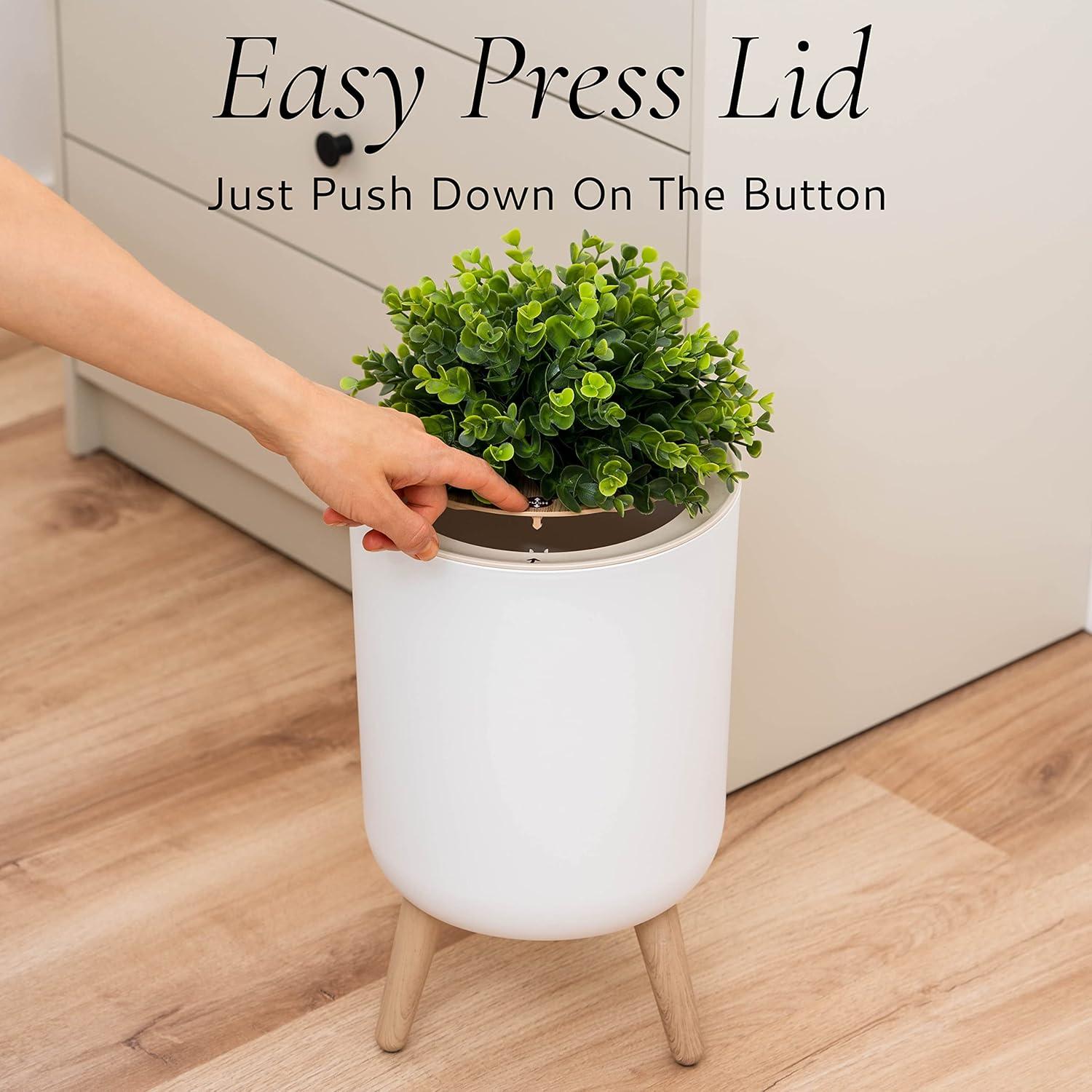 Small Bathroom Trash Can with Lid, Small Bathroom Garbage Can with Plant Style Lid, 1.8 Gallon, White, Perfect for Bedroom, Office, and Bathrooms, Trash Bin That Looks Like a Plant