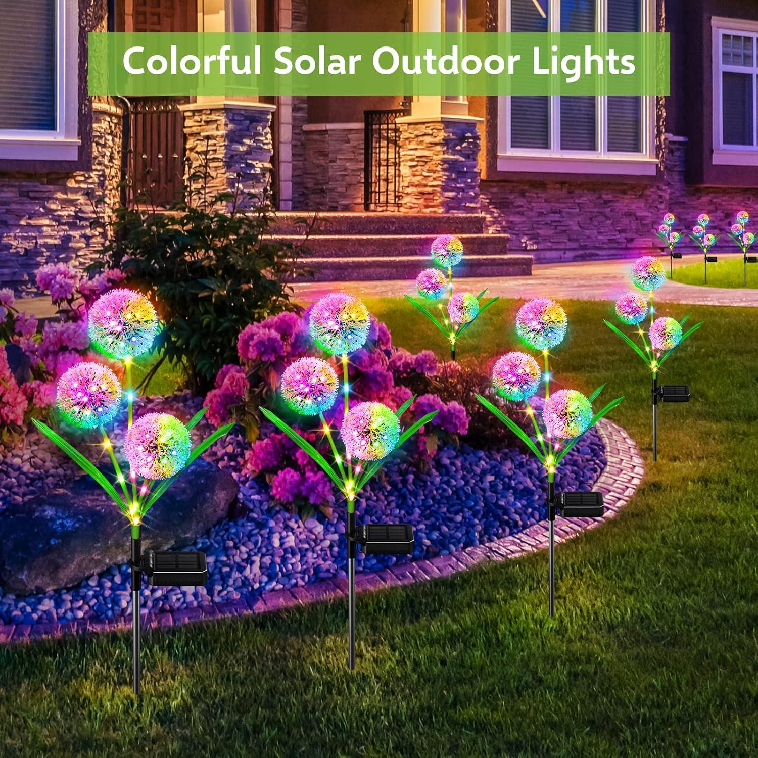 Solar Garden Lights Outdoor, 2 Pack 36 LED Solar Dandelion Lights, Waterproof Colorful Solar Lights for Yard, Lawn, Pathway and Wedding