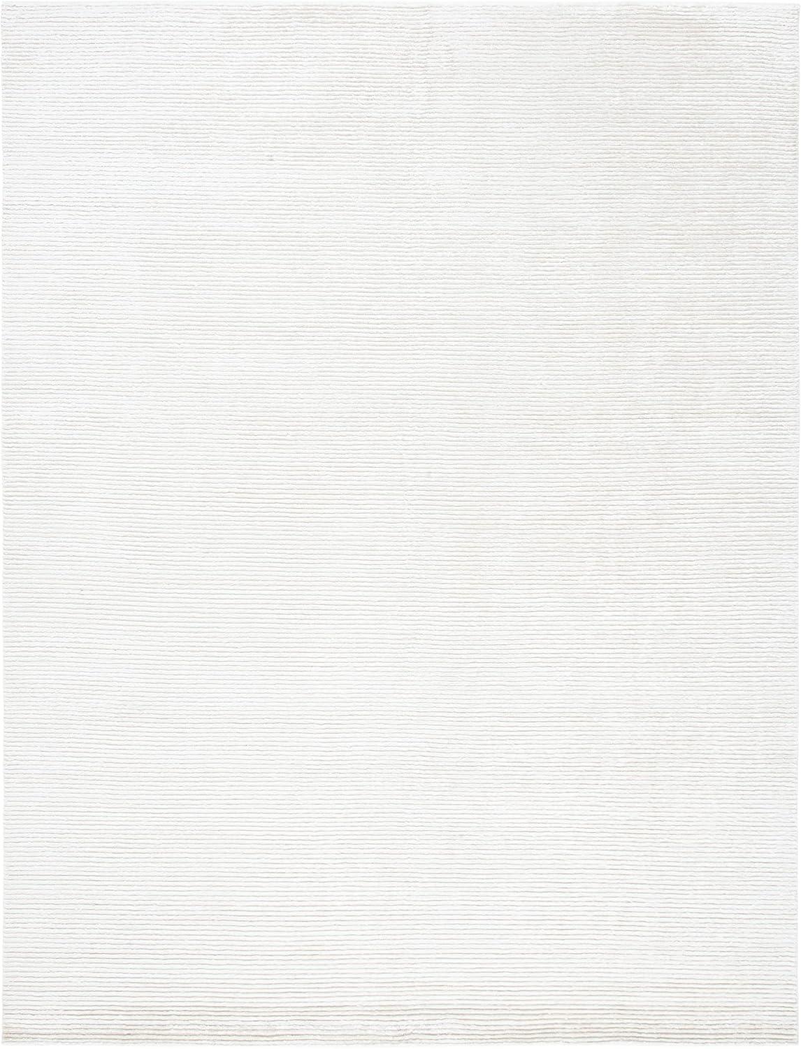 Elegant Ivory Mirage 9' x 12' Hand-Knotted Wool-Viscose Blend Area Rug