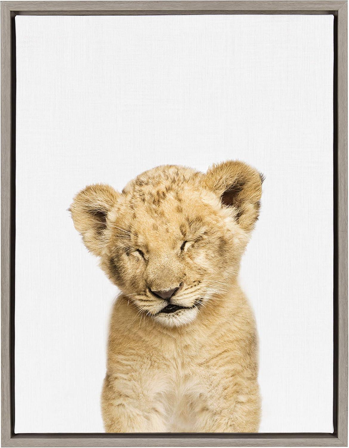 18" x 24" Sylvie Sleepy Lion Framed Canvas by Amy Peterson Gray - Kate and Laurel