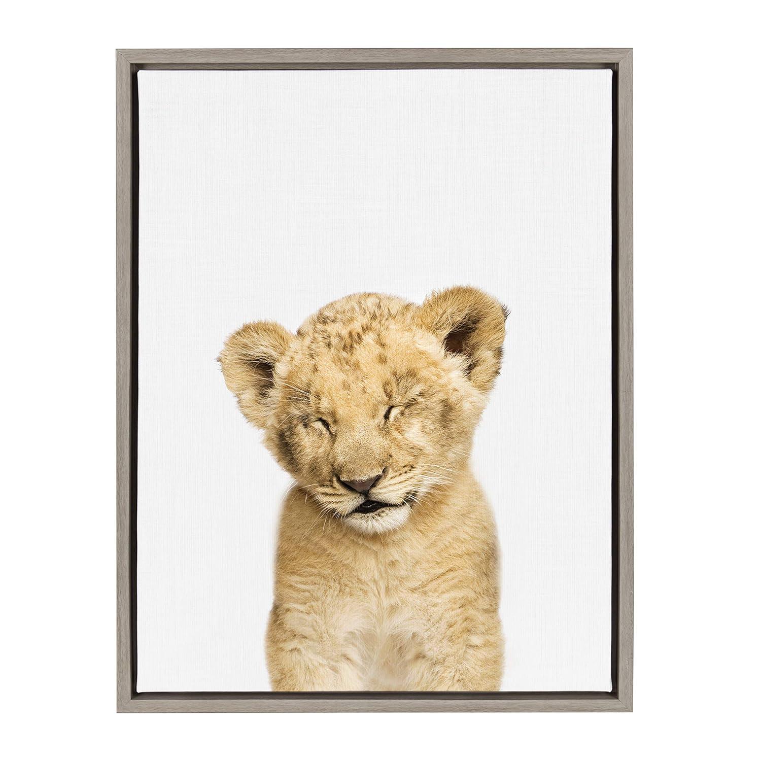 18" x 24" Sylvie Sleepy Lion Framed Canvas by Amy Peterson Gray - Kate and Laurel
