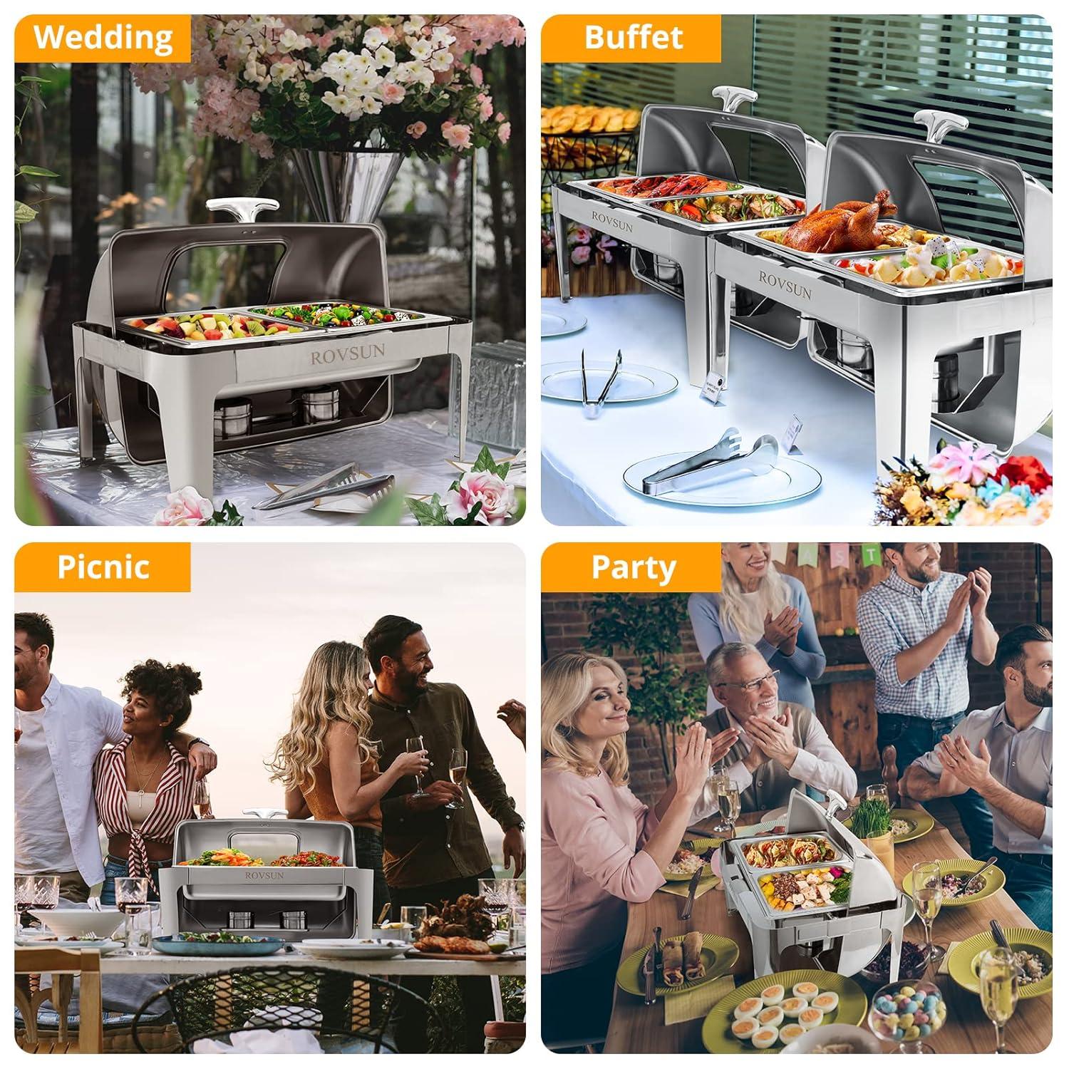 ROVSUN Roll Top Silver Stainless Steel Chafing Dish Buffet Set