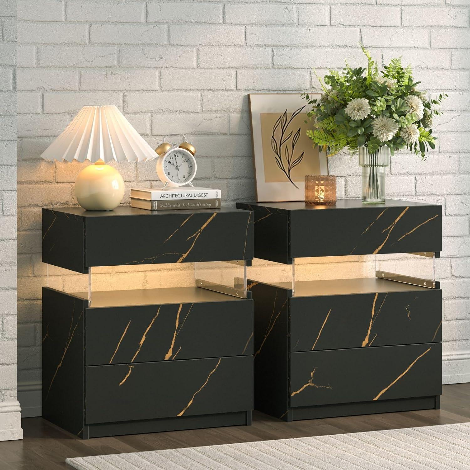 Ivy Bronx Nightstands set of 2 LED Night Stand (Set of 2)